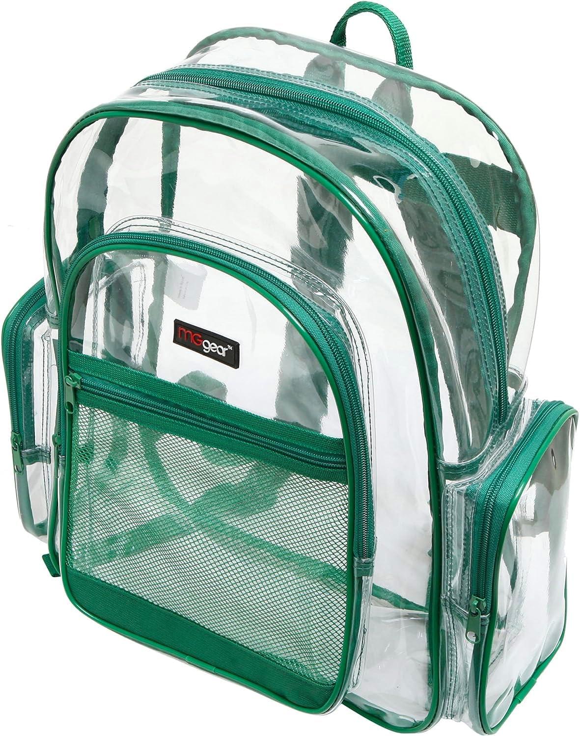 image17 Inch Clear PVC Backpack with Green Trim and 5 Zipper Compartments Transparent School Bookbag for Boys Girls Travel or Work Bag for Men WomenGreen Pack of 20