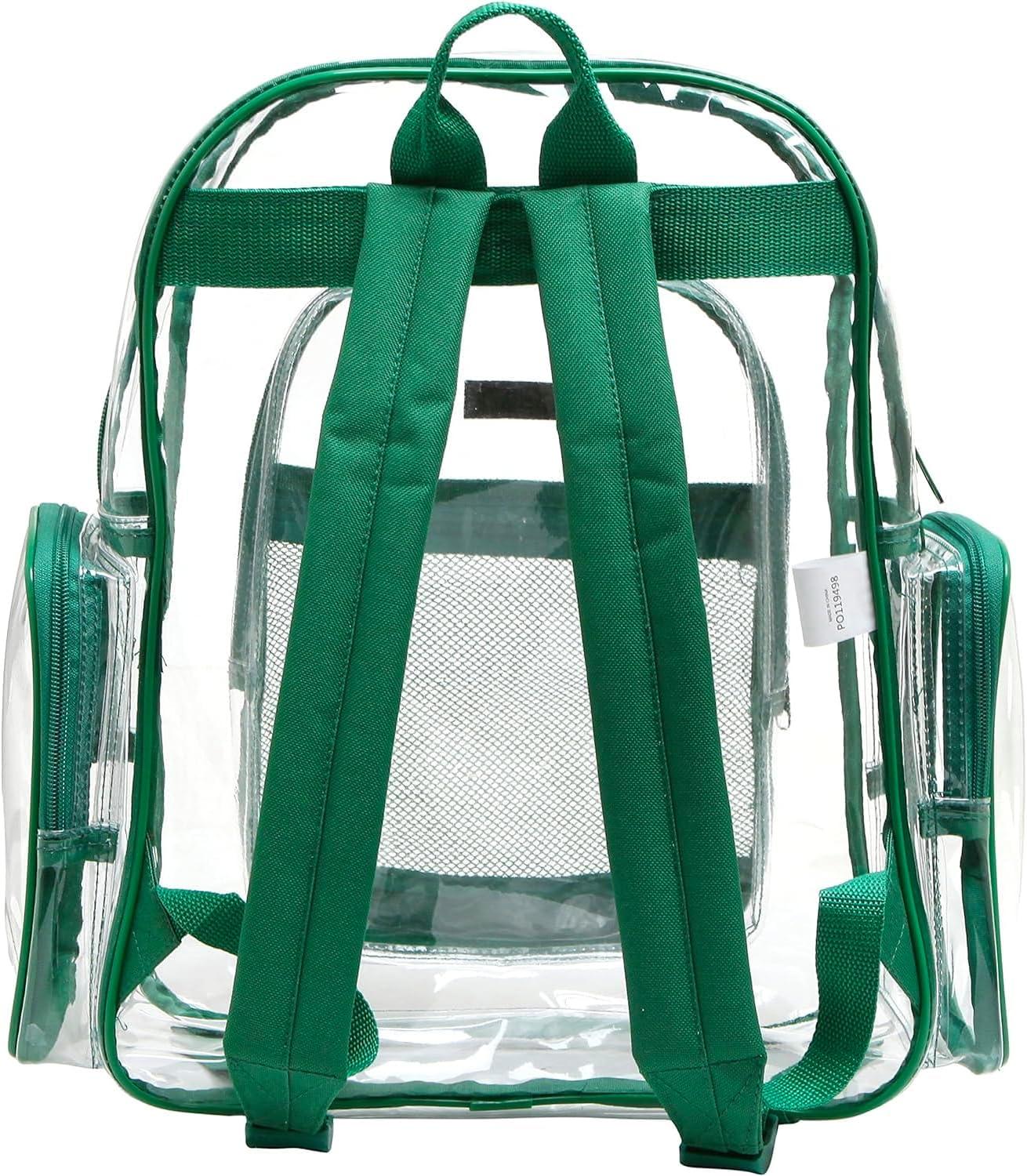 image17 Inch Clear PVC Backpack with Green Trim and 5 Zipper Compartments Transparent School Bookbag for Boys Girls Travel or Work Bag for Men WomenGreen Set of 10