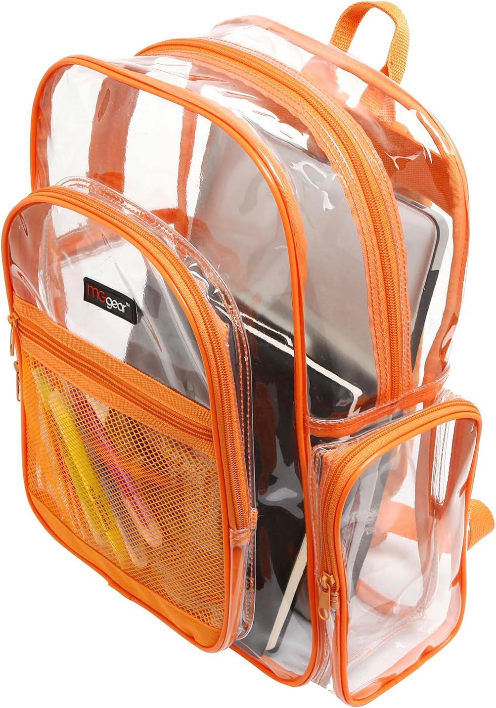 image17 Inch Clear PVC Backpack with Green Trim and 5 Zipper Compartments Transparent School Bookbag for Boys Girls Travel or Work Bag for Men WomenOrange Pack of 10