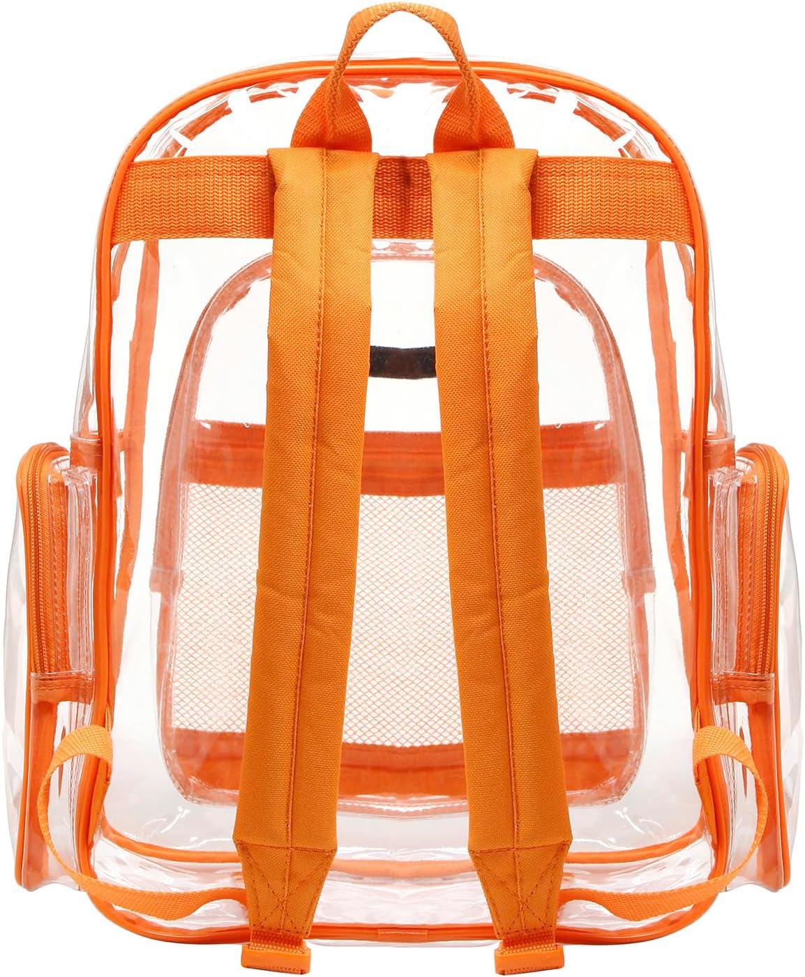 image17 Inch Clear PVC Backpack with Green Trim and 5 Zipper Compartments Transparent School Bookbag for Boys Girls Travel or Work Bag for Men WomenOrange Pack of 10