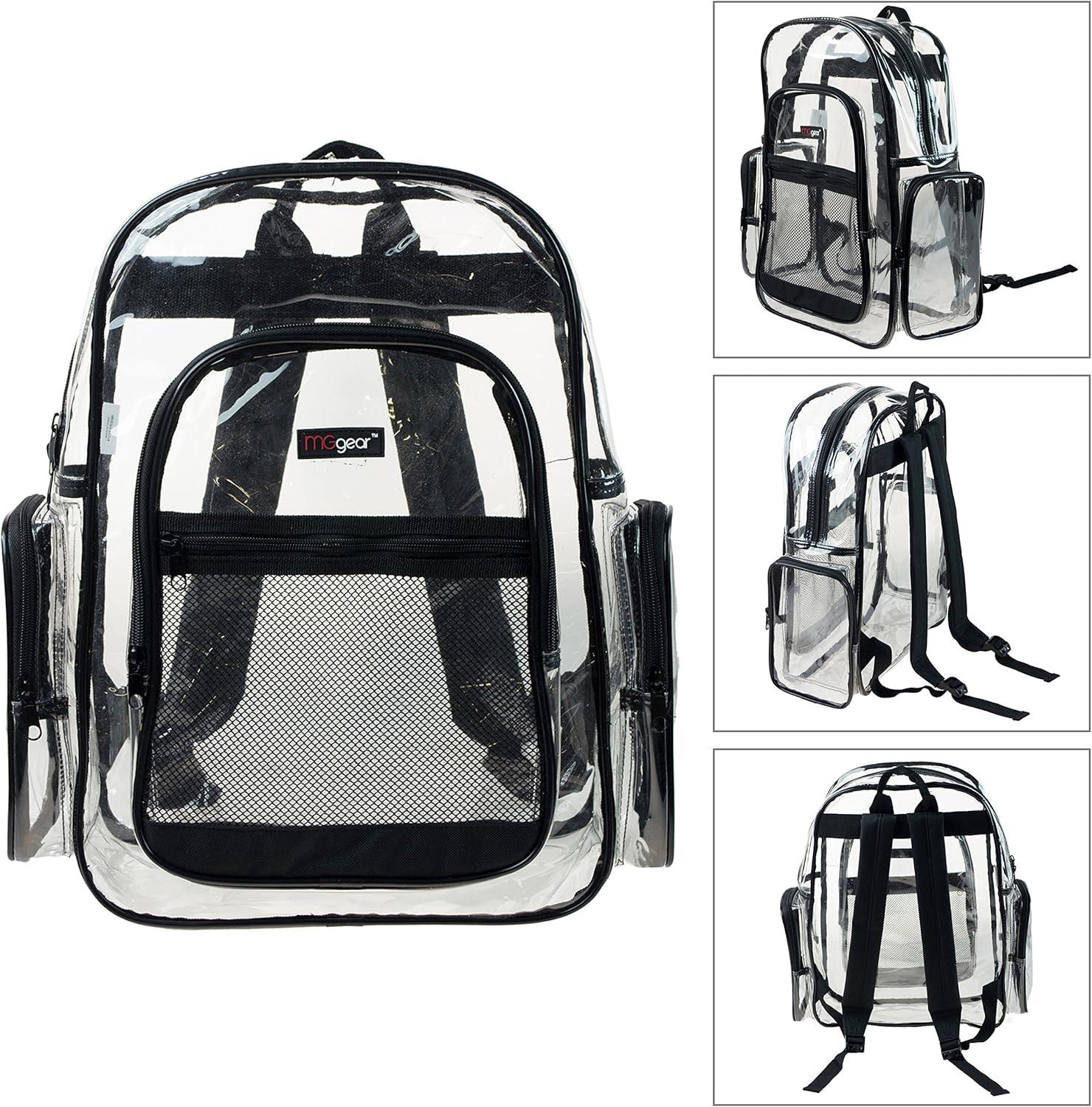 image17 Inch Clear PVC Backpack with Purple Trim and 5 Zipper Compartments Transparent School Bookbag for Boys Girls Travel or Work Bag for Men WomenBlack Set of 20