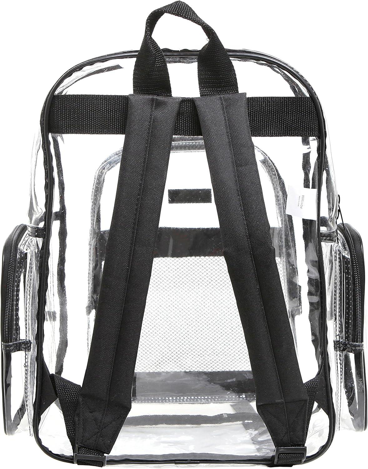 image17 Inch Clear PVC Backpack with Purple Trim and 5 Zipper Compartments Transparent School Bookbag for Boys Girls Travel or Work Bag for Men WomenBlack