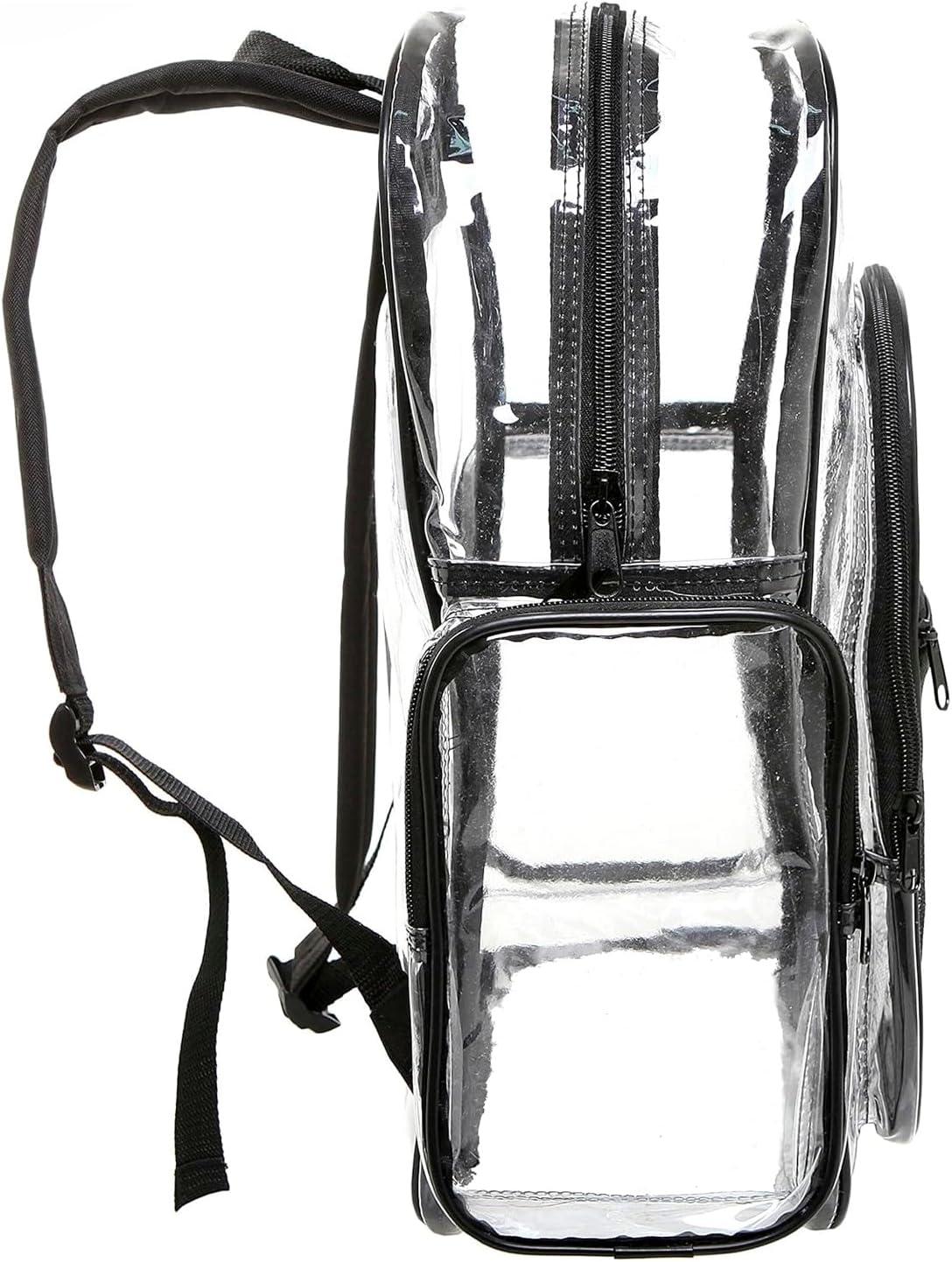 image17 Inch Clear PVC Backpack with Purple Trim and 5 Zipper Compartments Transparent School Bookbag for Boys Girls Travel or Work Bag for Men WomenBlack