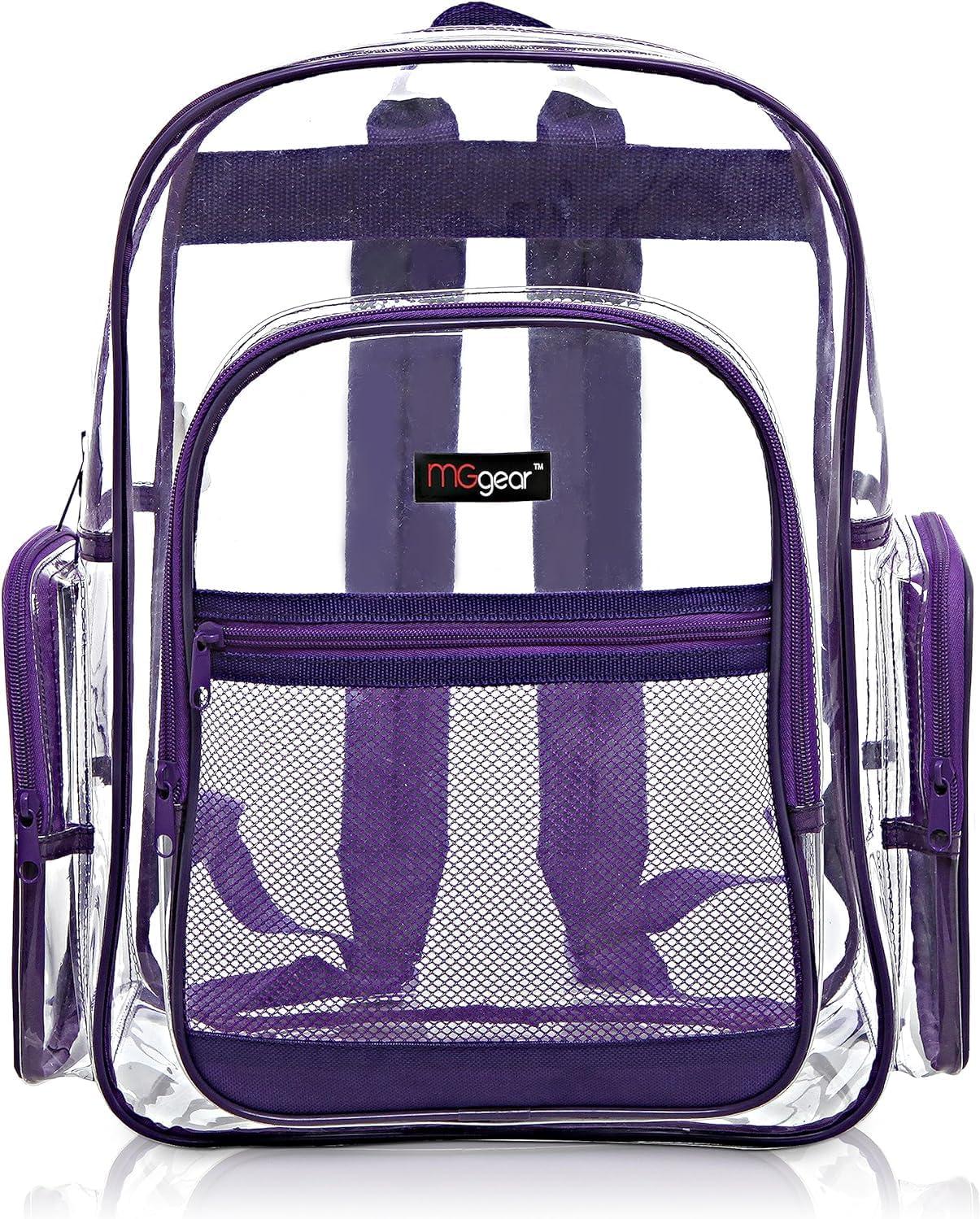 image17 Inch Clear PVC Backpack with Purple Trim and 5 Zipper Compartments Transparent School Bookbag for Boys Girls Travel or Work Bag for Men WomenPurple Set of 10