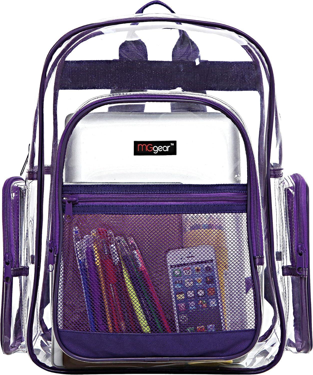 image17 Inch Clear PVC Backpack with Purple Trim and 5 Zipper Compartments Transparent School Bookbag for Boys Girls Travel or Work Bag for Men WomenPurple Set of 10