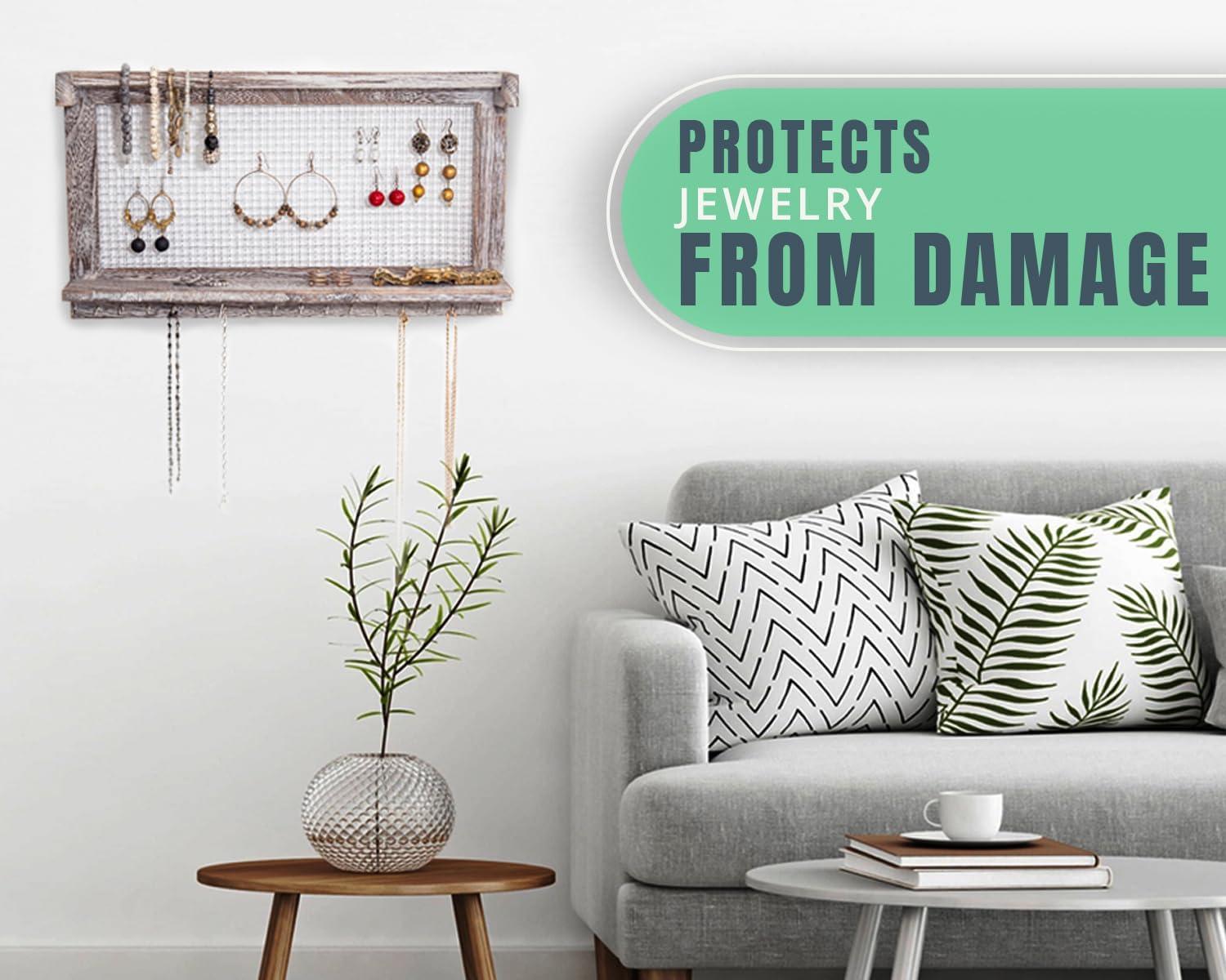 imageComfify Rustic Jewelry Organizer Wall Mounted Jewelry Holder wRemovable Bracelet Rod Shelf ampamp 16 Hooks Perfect Earrings Necklaces ampamp Bracelets Holder Rustic WhiteRustic White