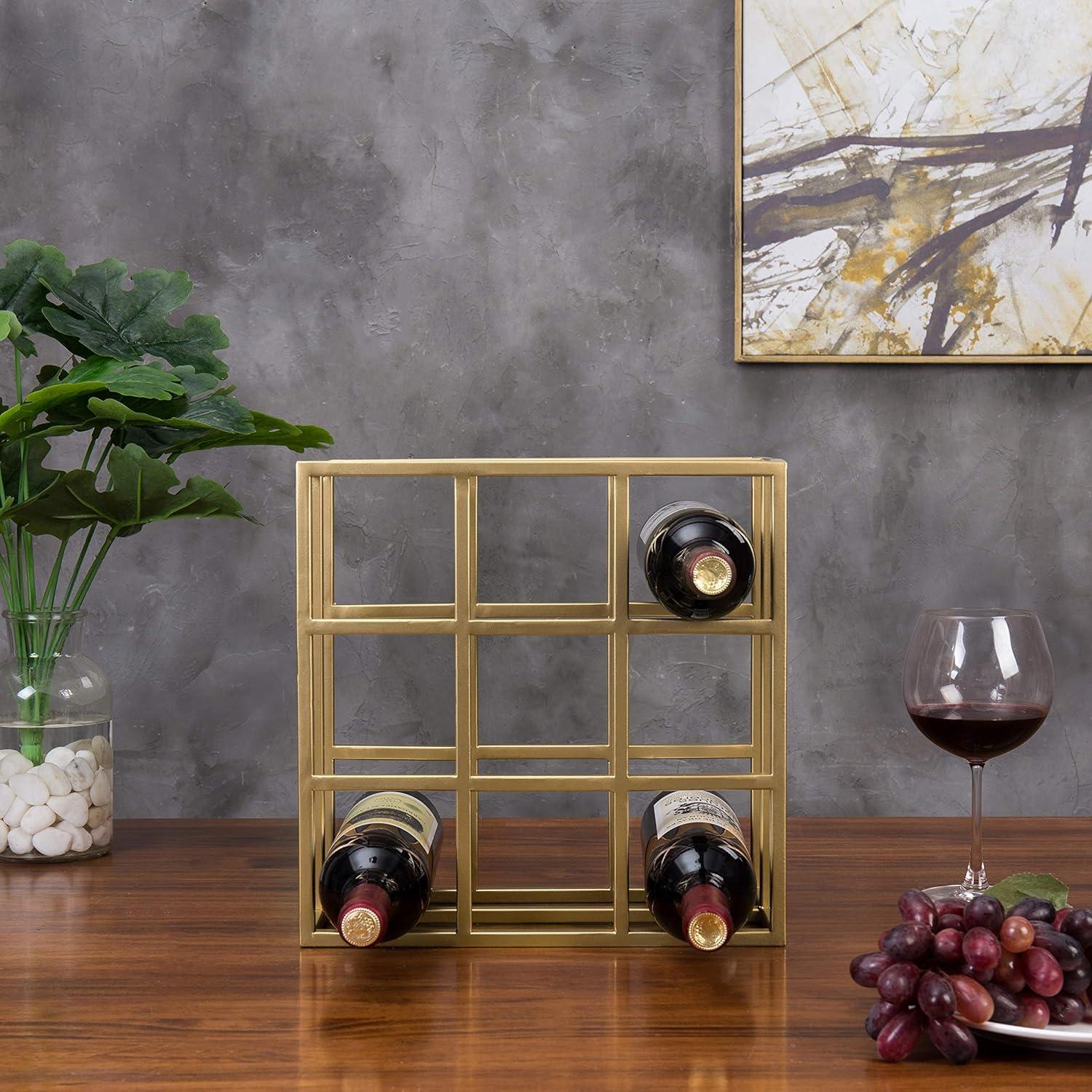 imageMyGif Brass Wine Rack for 9 Bottles Modern Metal Tabletop Holder Horizontal Storage for Kitchen Bar ampamp Dining Room Rustic Industrial Decor with Gold FinishBrass