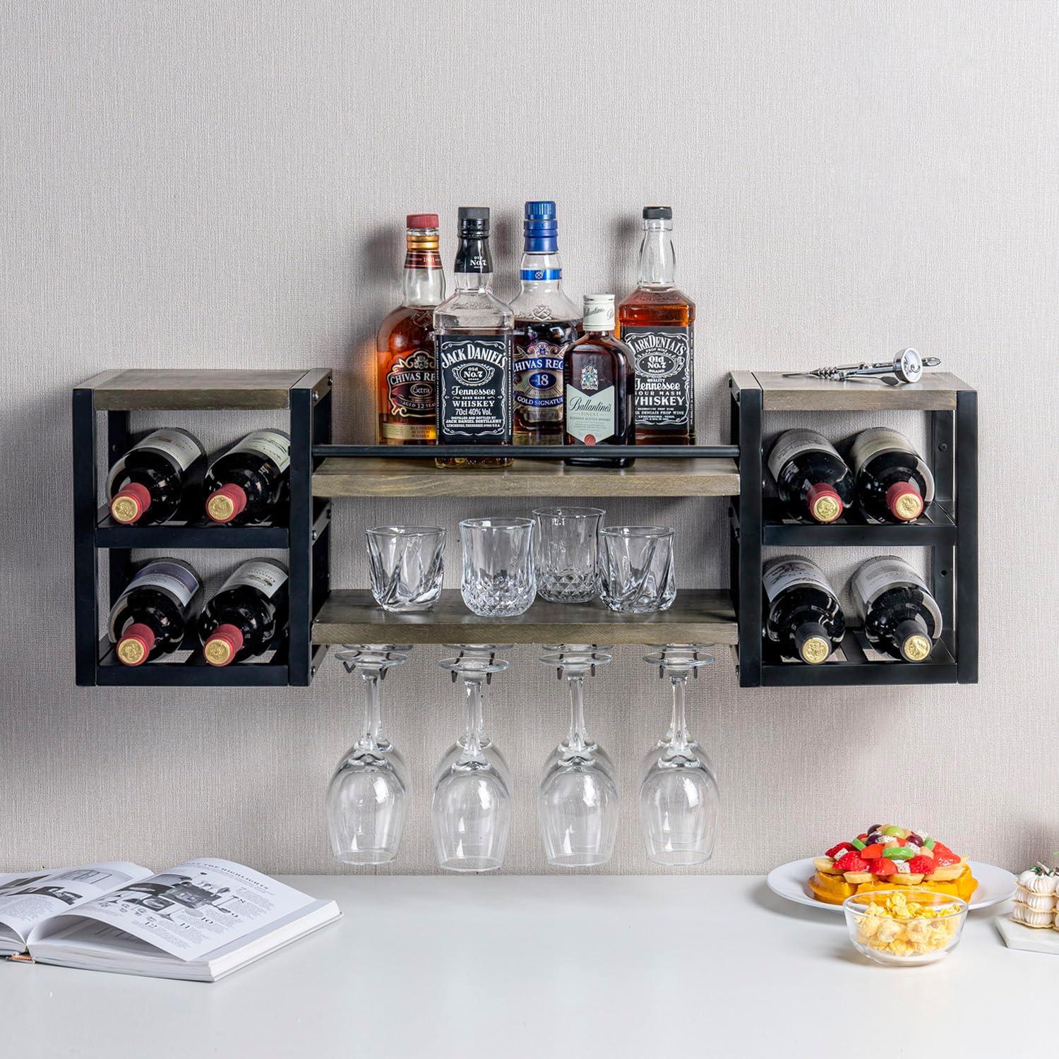 imageMyGif Brass Wine Rack for 9 Bottles Modern Metal Tabletop Holder Horizontal Storage for Kitchen Bar ampamp Dining Room Rustic Industrial Decor with Gold FinishSolid Wood