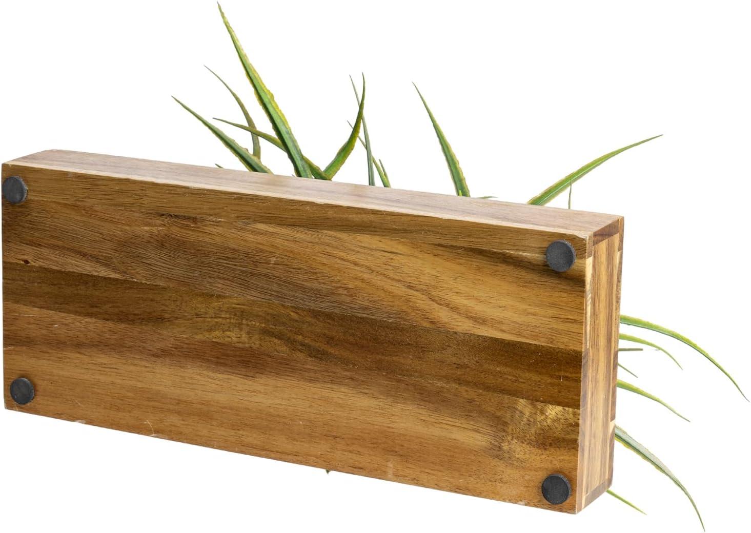 imageMyGift 10 Inch Fake Grass Artificial Plants in Rectangular Black Wood Planter Faux Plants Indoor for Tabletop Centerpiece DcorAcacia Wood
