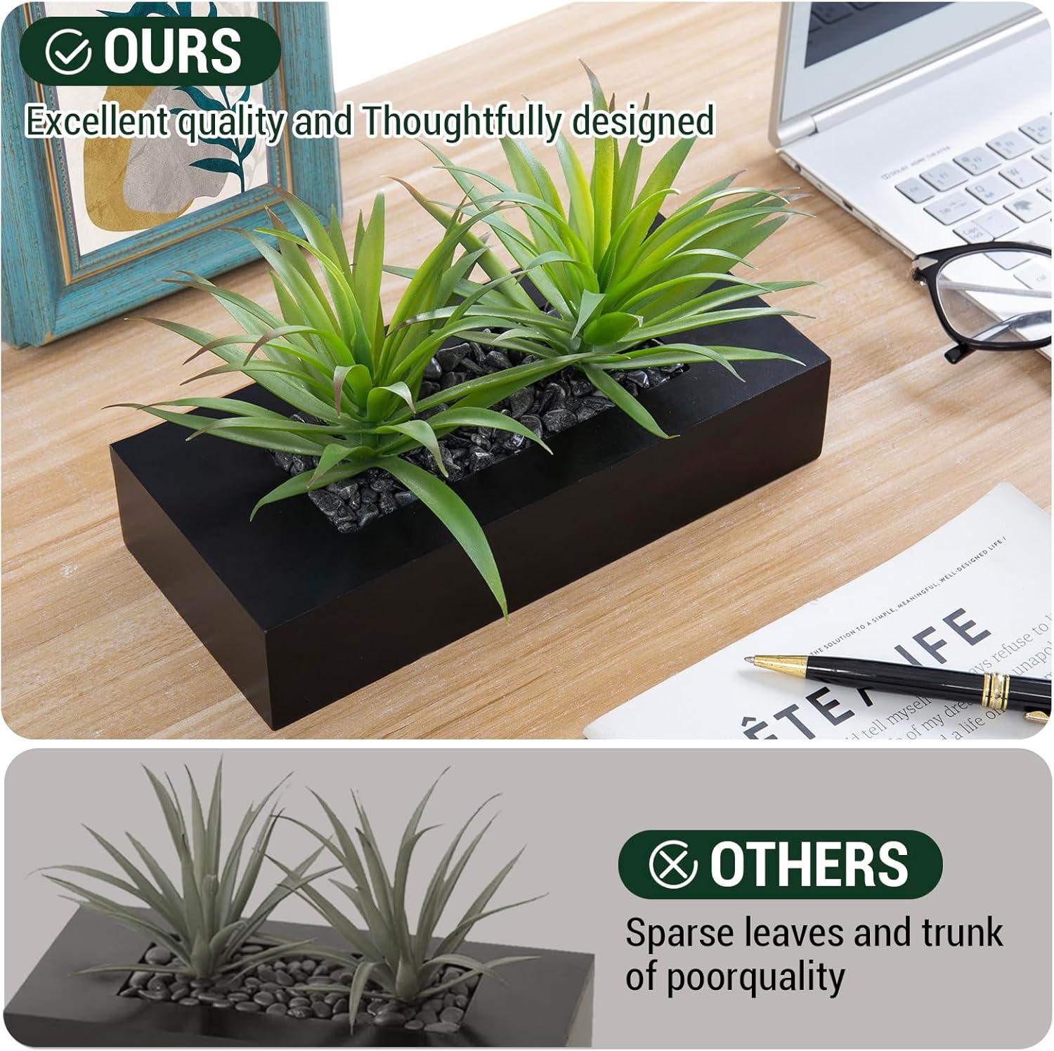 imageMyGift 10 Inch Fake Grass Artificial Plants in Rectangular Black Wood Planter Faux Plants Indoor for Tabletop Centerpiece DcorBlack