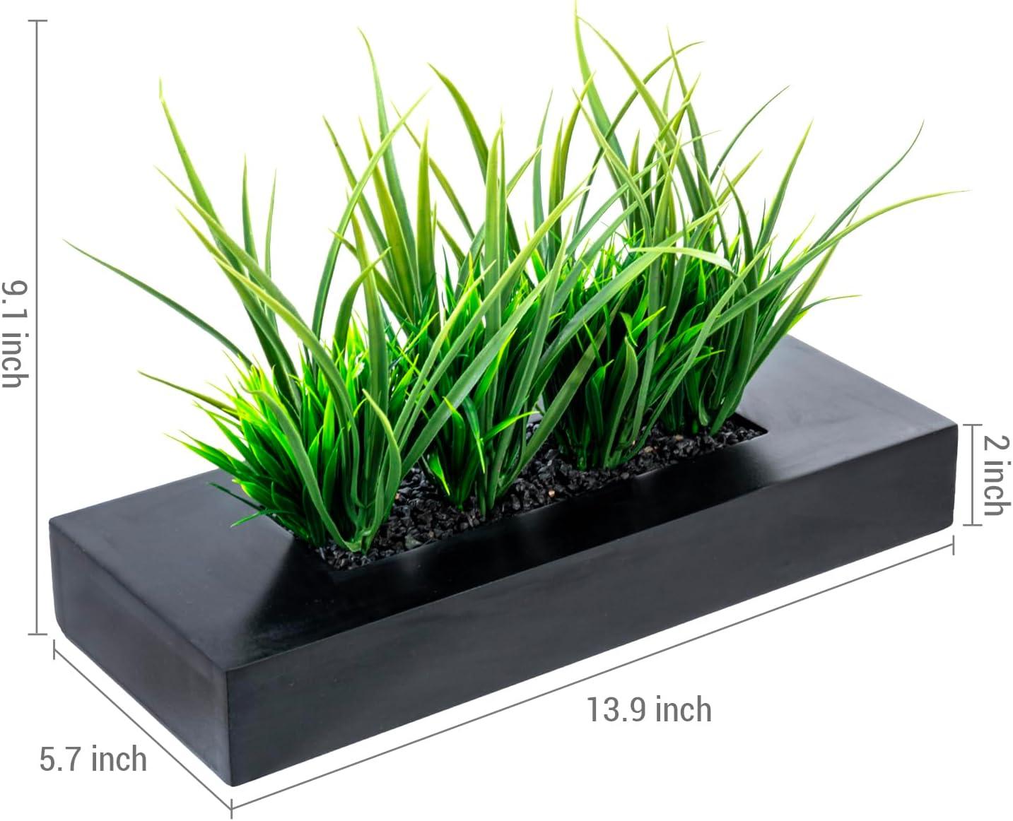 imageMyGift 10 Inch Fake Grass Artificial Plants in Rectangular Black Wood Planter Faux Plants Indoor for Tabletop Centerpiece DcorBlack