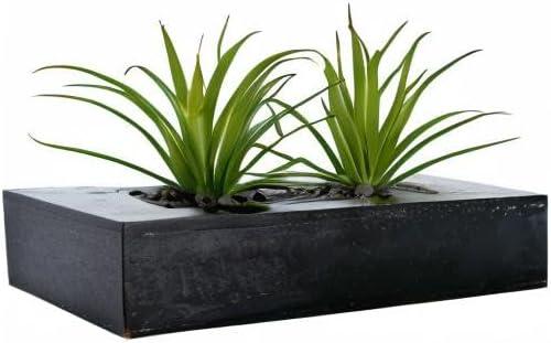imageMyGift 10 Inch Fake Grass Artificial Plants in Rectangular Black Wood Planter Faux Plants Indoor for Tabletop Centerpiece DcorBlack