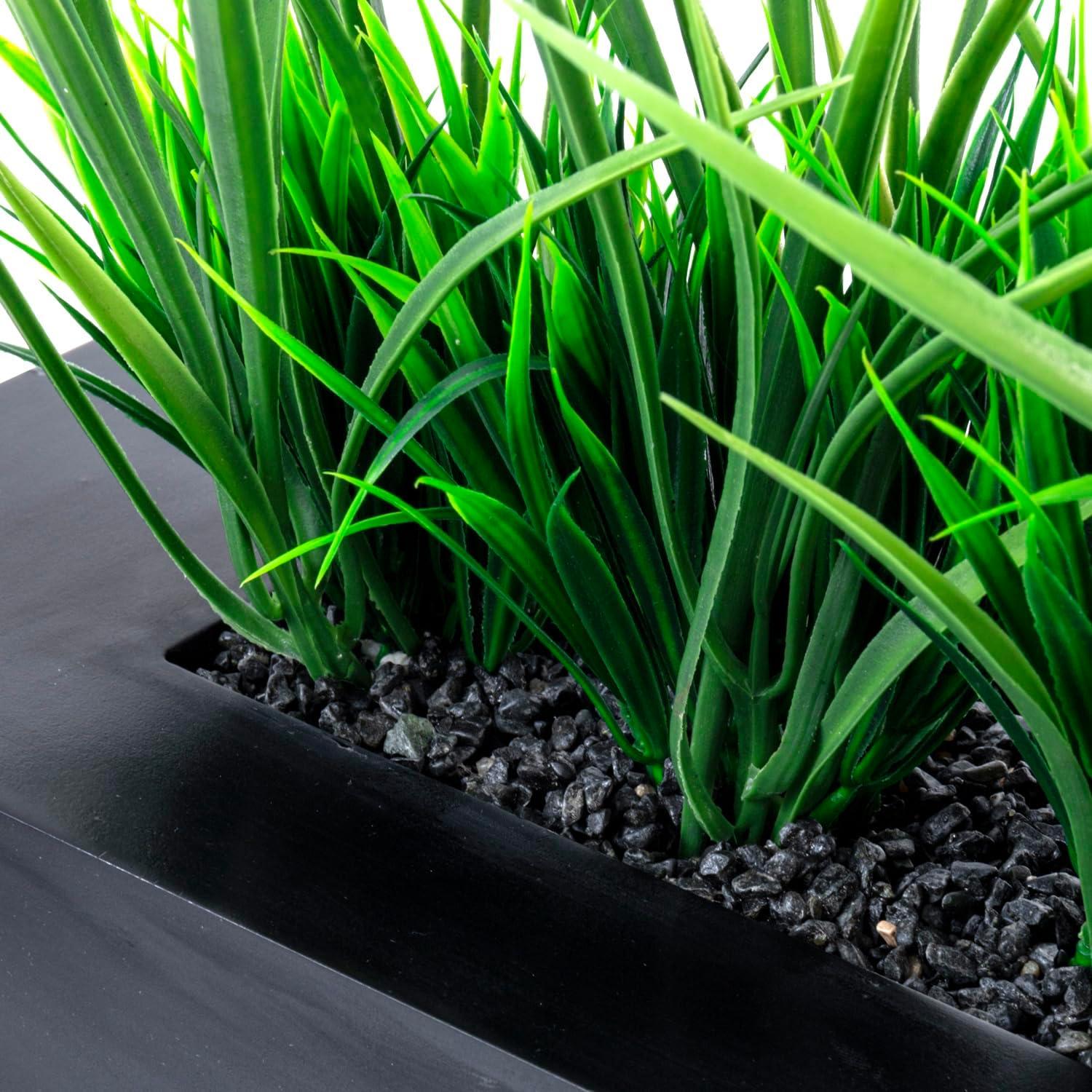 imageMyGift 10 Inch Fake Grass Artificial Plants in Rectangular Black Wood Planter Faux Plants Indoor for Tabletop Centerpiece DcorBlack