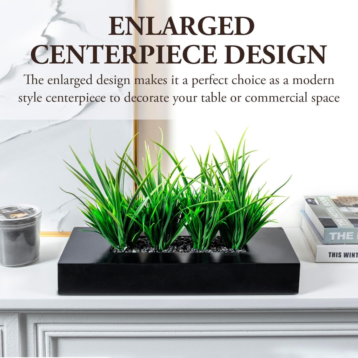 imageMyGift 10 Inch Fake Grass Artificial Plants in Rectangular Black Wood Planter Faux Plants Indoor for Tabletop Centerpiece DcorBlack