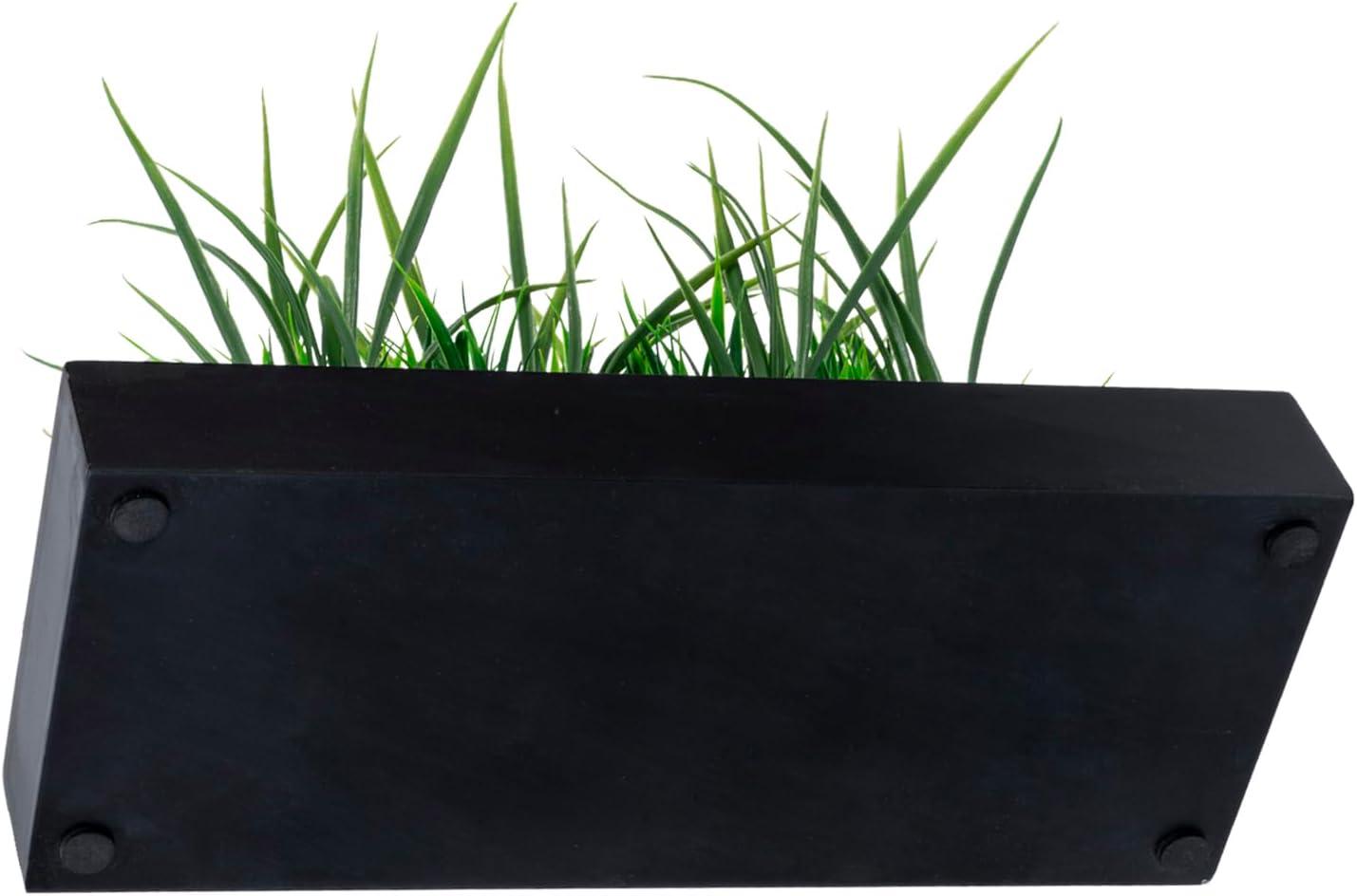 imageMyGift 10 Inch Fake Grass Artificial Plants in Rectangular Black Wood Planter Faux Plants Indoor for Tabletop Centerpiece DcorBlack
