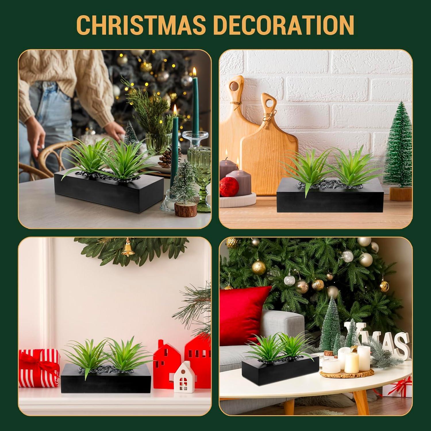imageMyGift 10 Inch Fake Grass Artificial Plants in Rectangular Black Wood Planter Faux Plants Indoor for Tabletop Centerpiece DcorBlack