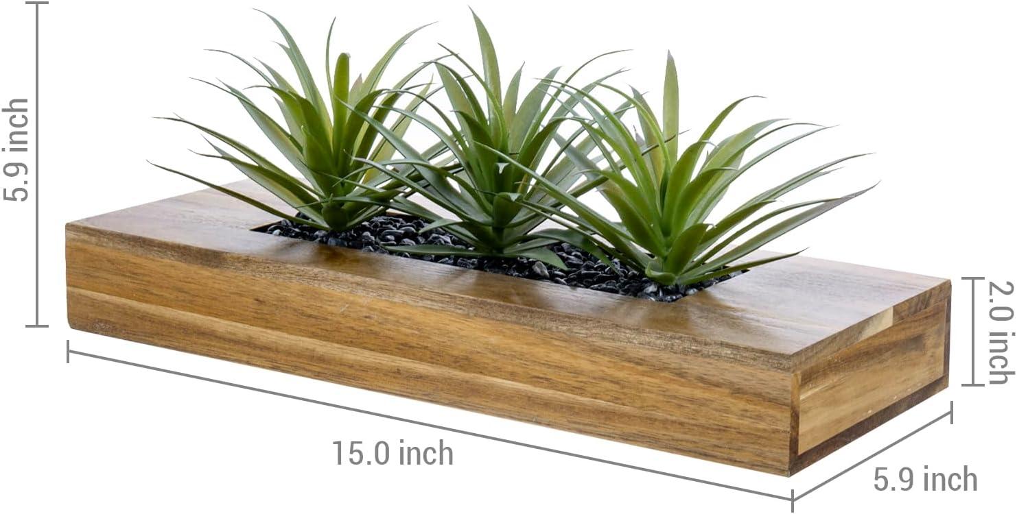 imageMyGift 10 Inch Fake Grass Artificial Plants in Rectangular Black Wood Planter Faux Plants Indoor for Tabletop Centerpiece DcorBrown