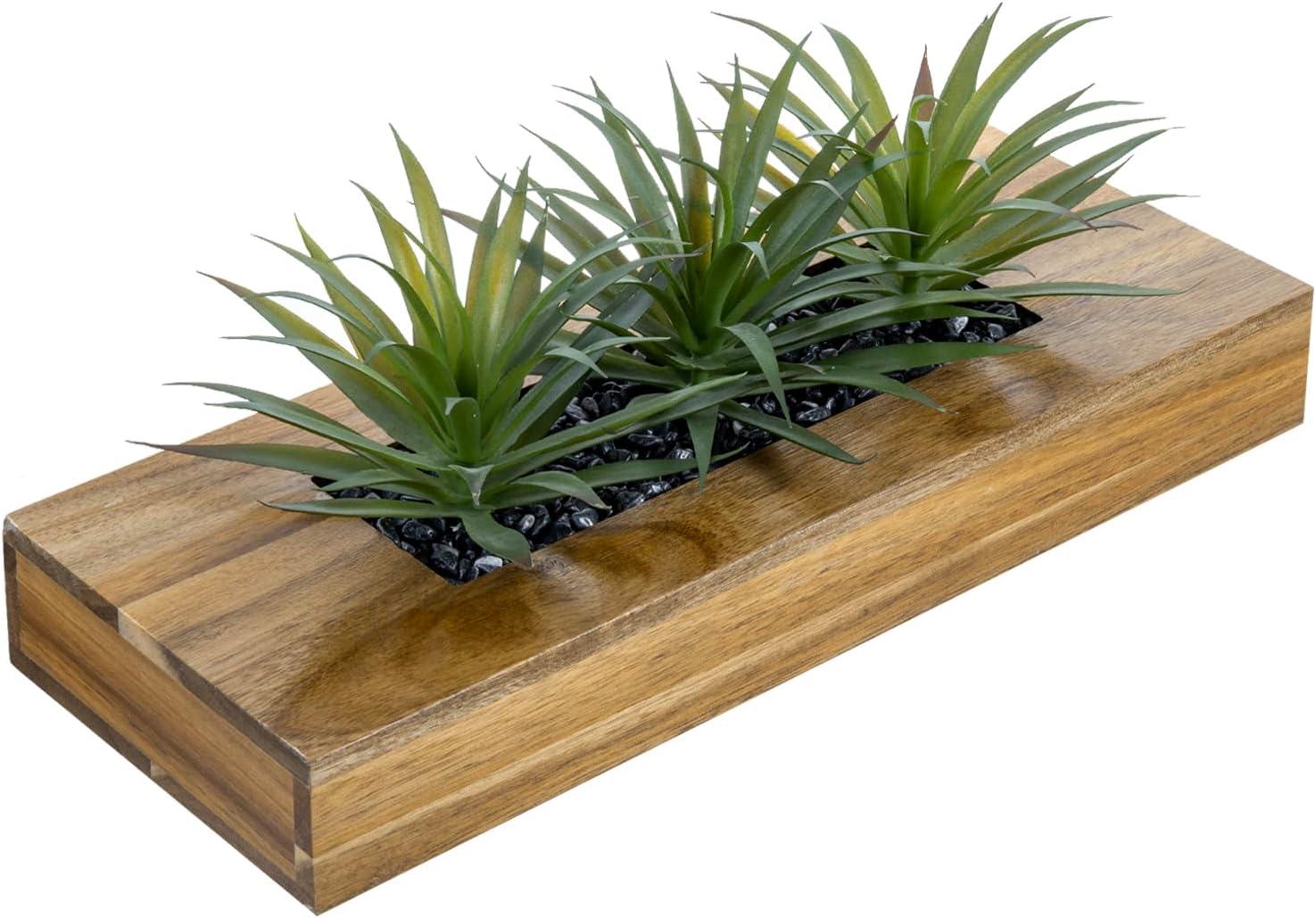 imageMyGift 10 Inch Fake Grass Artificial Plants in Rectangular Black Wood Planter Faux Plants Indoor for Tabletop Centerpiece DcorBrown
