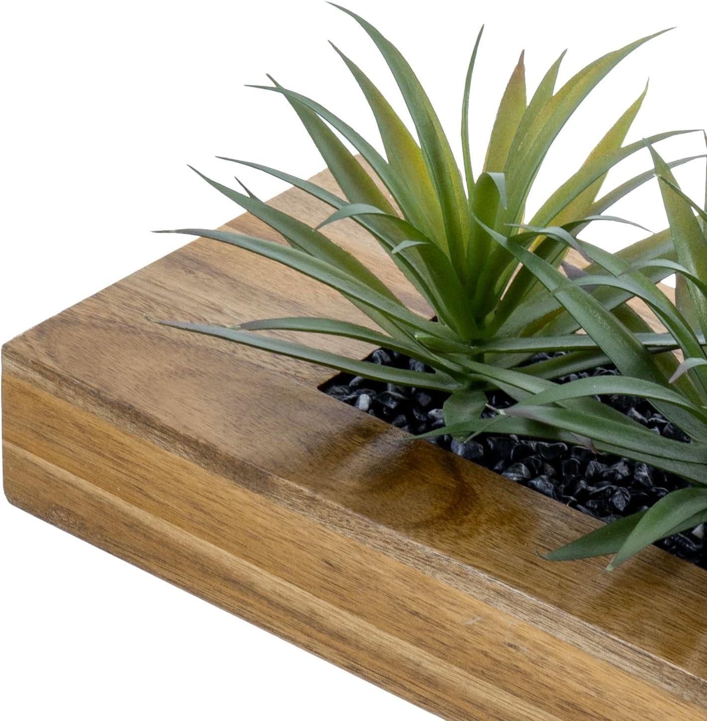 imageMyGift 10 Inch Fake Grass Artificial Plants in Rectangular Black Wood Planter Faux Plants Indoor for Tabletop Centerpiece DcorBrown