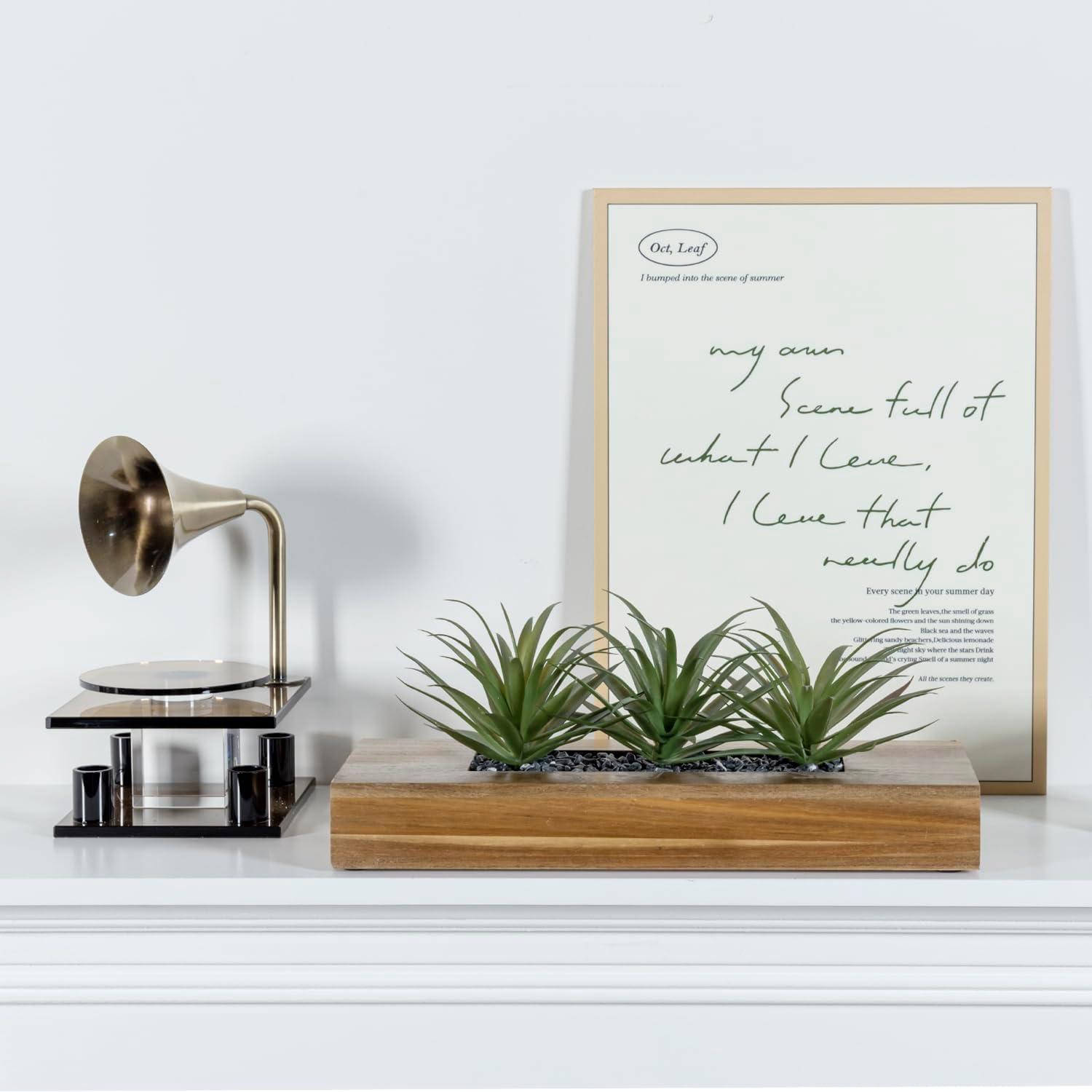 imageMyGift 10 Inch Fake Grass Artificial Plants in Rectangular Black Wood Planter Faux Plants Indoor for Tabletop Centerpiece DcorBrown