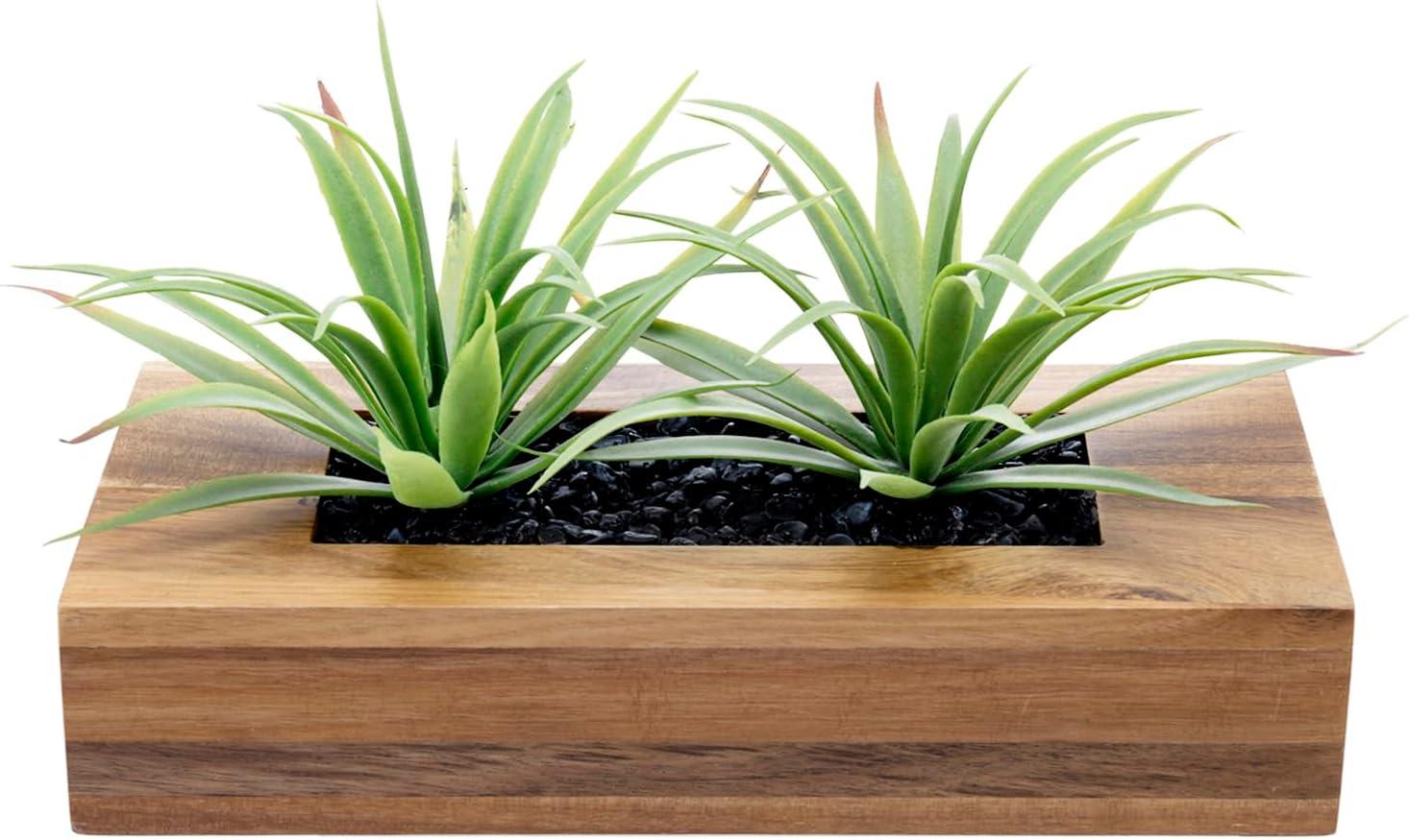 imageMyGift 10 Inch Fake Grass Artificial Plants in Rectangular Black Wood Planter Faux Plants Indoor for Tabletop Centerpiece DcorBrown
