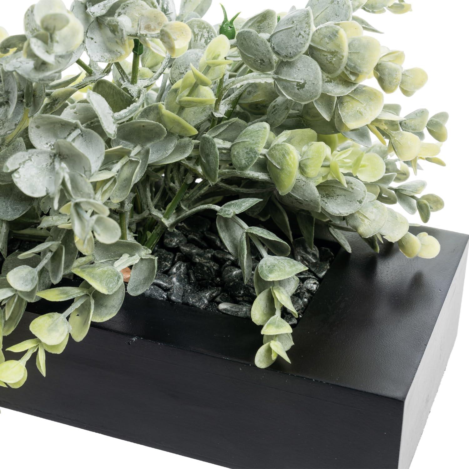 imageMyGift 10 Inch Fake Grass Artificial Plants in Rectangular Black Wood Planter Faux Plants Indoor for Tabletop Centerpiece DcorInk Black