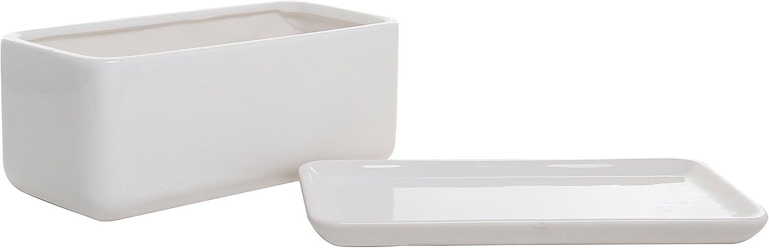 imageMyGift 10 Inch Modern Unglazed White Ceramic Indoor Plant Pot with Drainage Hole Rectangular Succulent Planter Window Box with Removable Saucer 1 Pack10 inch 2 Pack