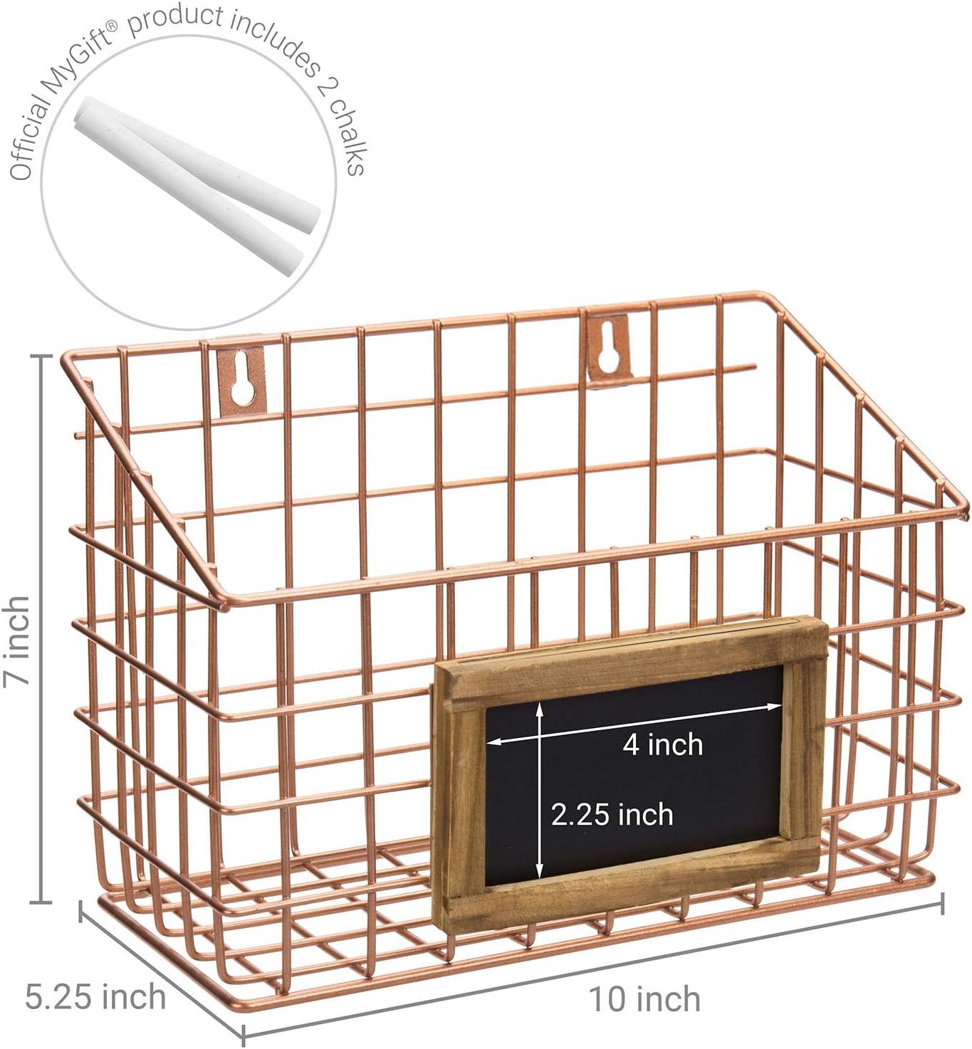imageMyGift 10 Inch Wall Mounted Matte Black Metal Wire Storage Baskets with Chalkboard Labels Small Hanging Organizer Bins for Home Entryway Kitchen Pantry Closet Set of 3Copper