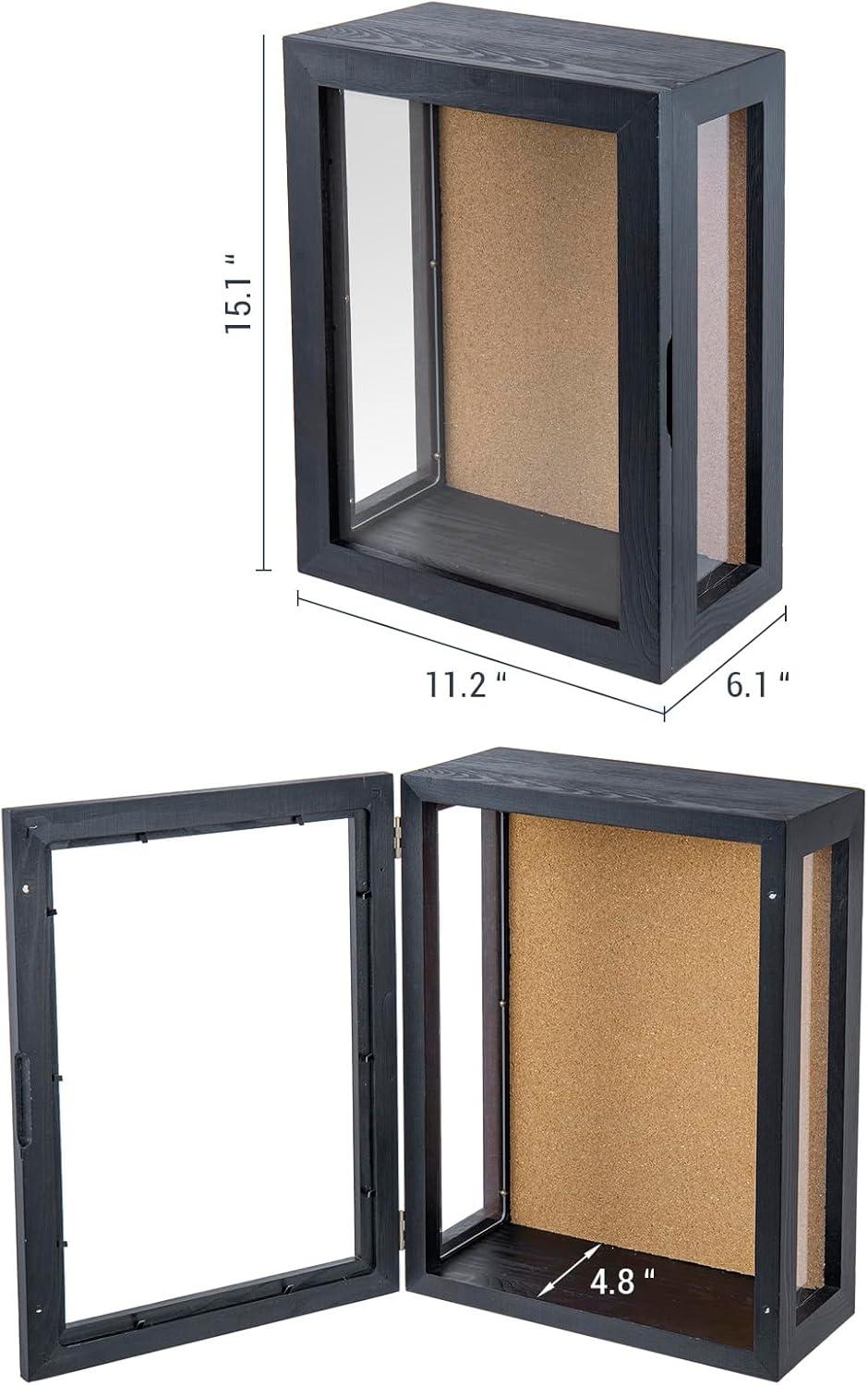 imageMyGift 11 x 15 Inch Wall Mounted Solid Wood Deep Shadow Box with Vintage Coal Black Finish and Cork Backing Premium Clear Acrylic Viewing Panels and Hinged Door Magnetic ClosureBlack