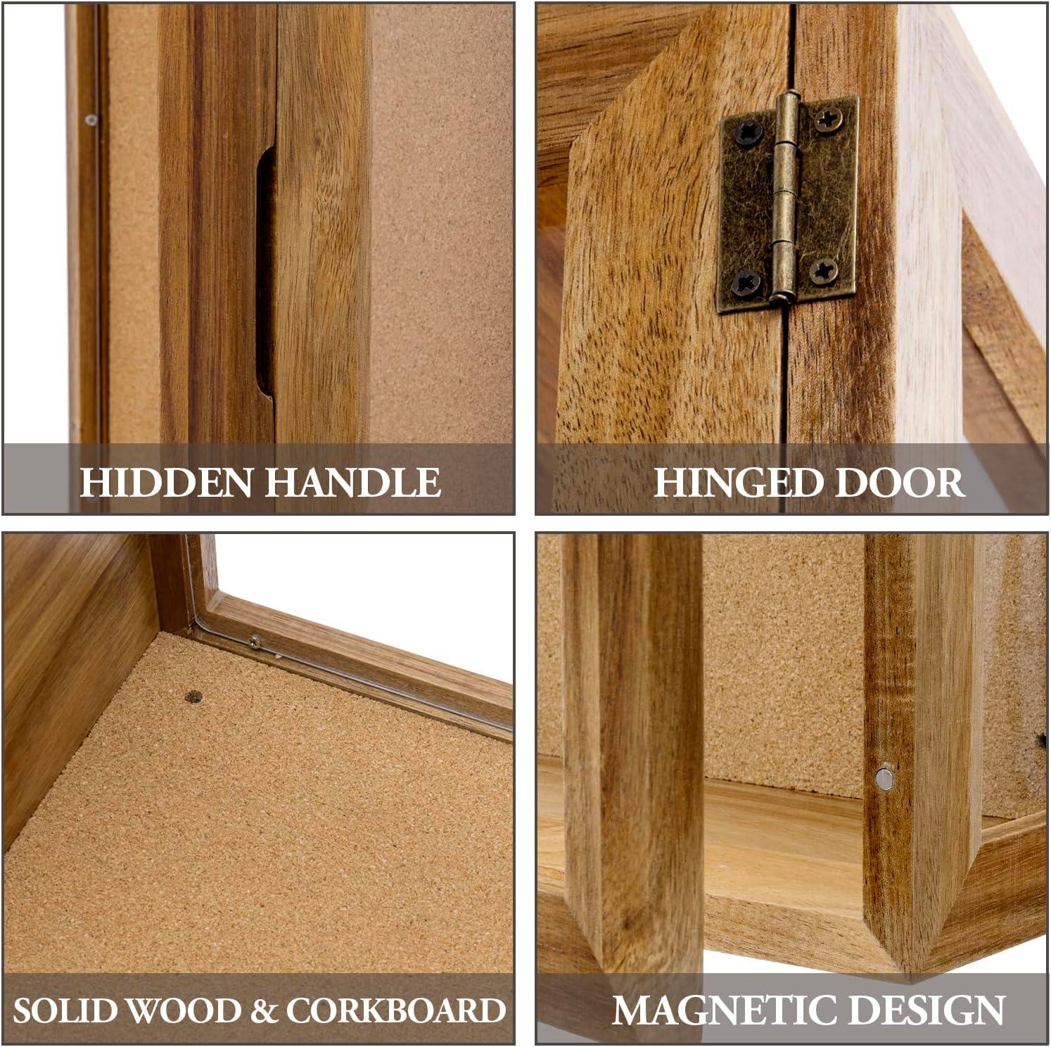 imageMyGift 11 x 15 Inch Wall Mounted Solid Wood Deep Shadow Box with Vintage Coal Black Finish and Cork Backing Premium Clear Acrylic Viewing Panels and Hinged Door Magnetic ClosureAcacia