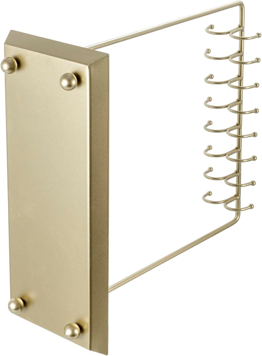 imageMyGift 14 Inch Brass Metal Jewelry Organizer Stand for Necklaces with 20 Hooks and Ring TrayBrass