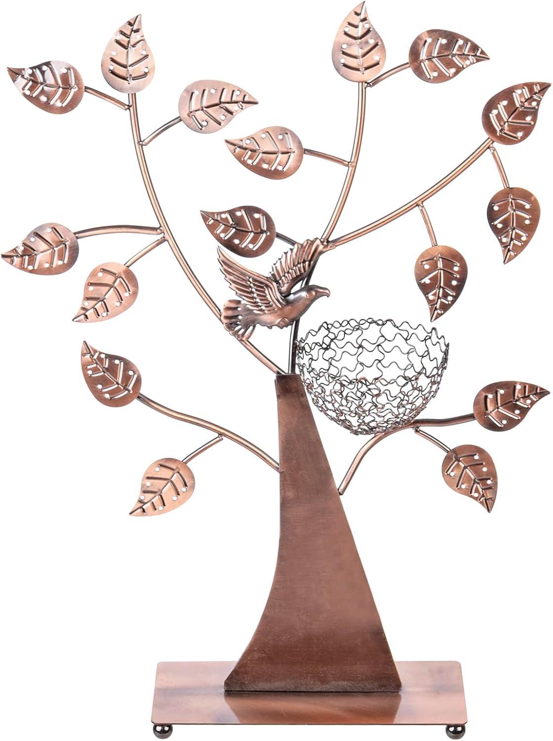 imageMyGift 14Inch Modern Bronze Jewelry Organizer Tree with Bird Nest Holds 48 Earrings Necklace ampamp Bracelet Stand Metal Tabletop Display for Rings Trinkets Decorative Storage for Home DcorBronze