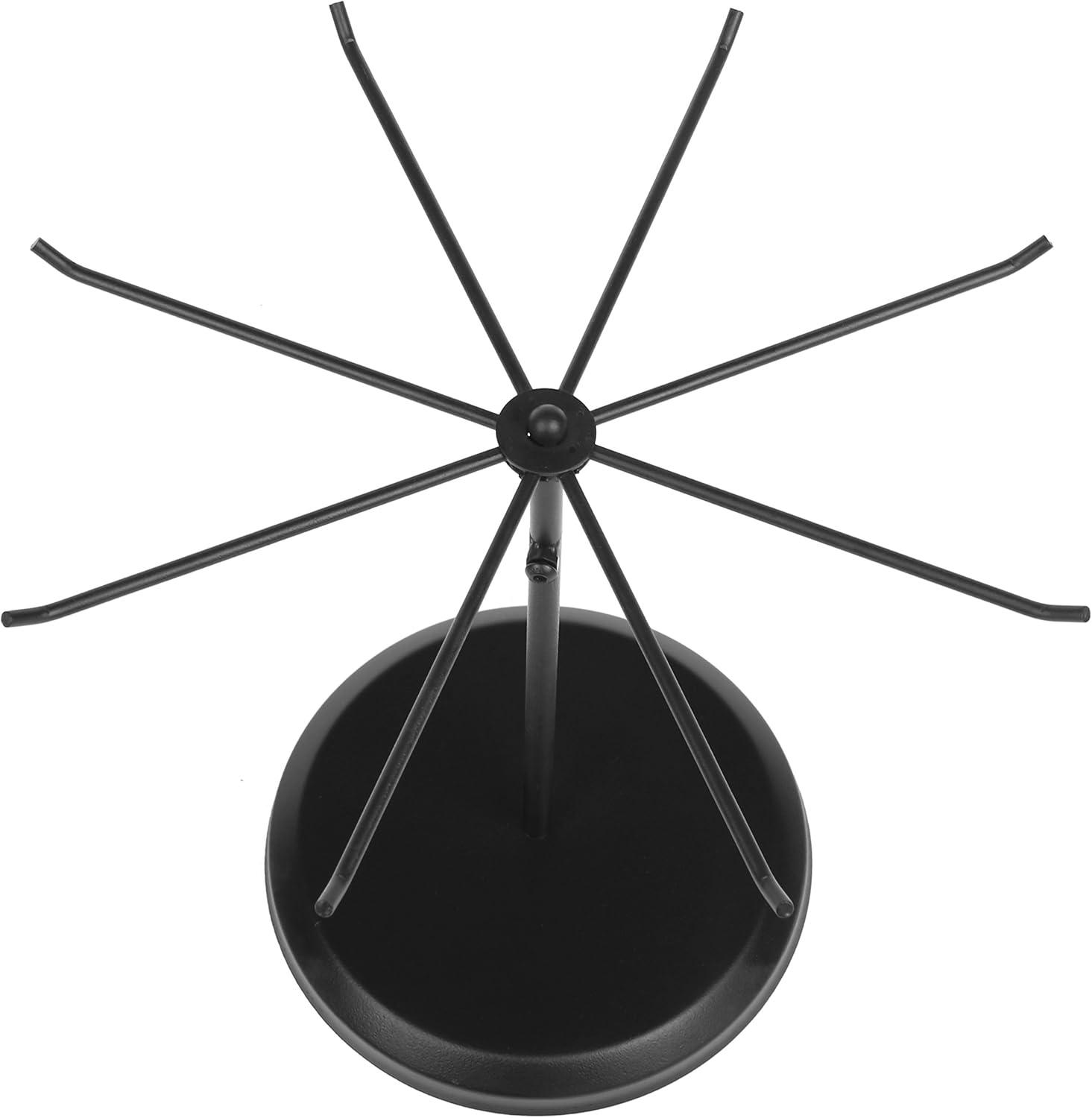 imageMyGift 2 Tier Black Metal Rotating Necklace and Bracelet Organizer Jewelry Stand with 24 Hooks Multipurpose Accessory and Keychain Spinning Display Rack with Top Handle Card HolderBlack 1 Tier