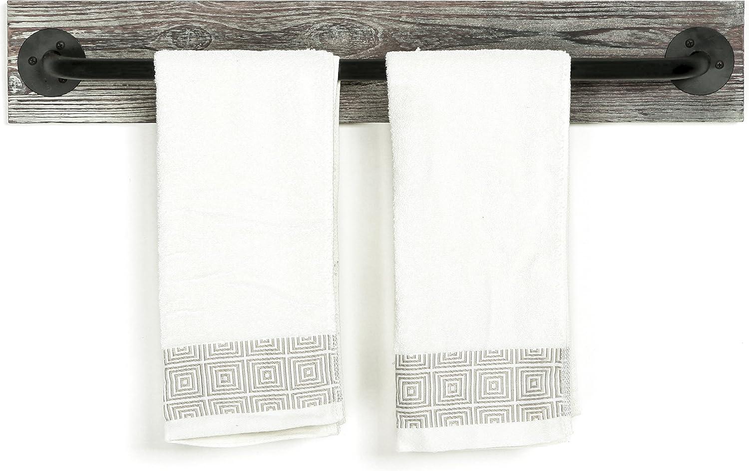 imageMyGift 20 Inch Towel Bar Premium Wall Mounted Bath Towel Hanger Rail Ultra Modern Minimalist Hotel Series Floating Bar for Hanging Bathroom Towels Black MetalTorched Wood