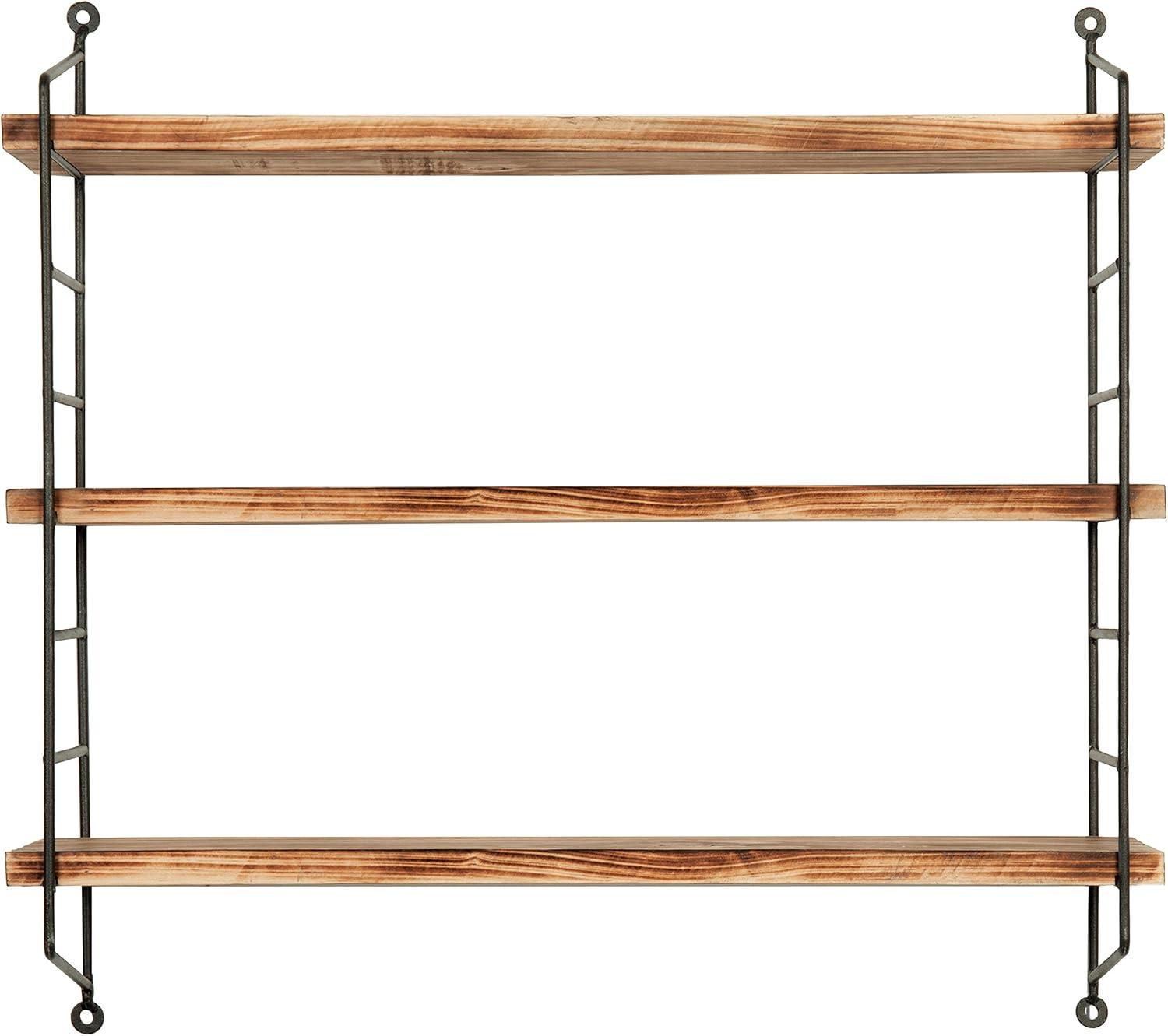 imageMyGift 23Inch Modern Floating Shelves Industrial Metal and Rustic Burnt Brown Wood Adjustable Wall Mounted 3Tier Display Shelf Unit Rack