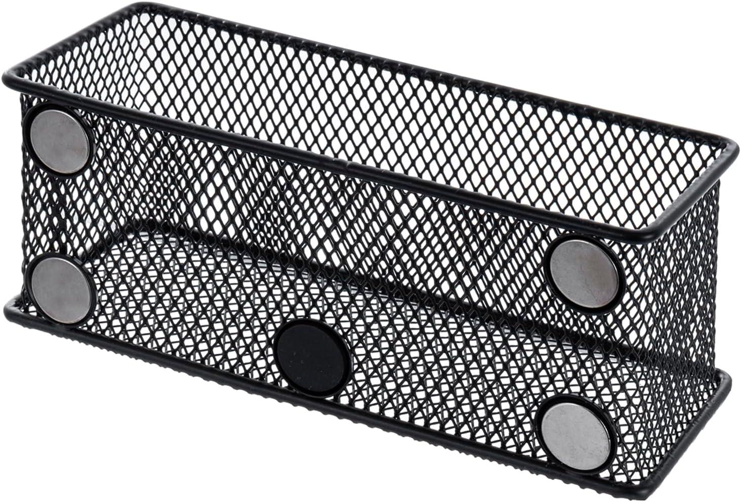imageMyGift 3 Pack Black Metal Wire Mesh Magnetic Marker Holder for Whiteboard Office Desktop Supply Organizer Basket for Pens Pencils and AccessoriesBlack