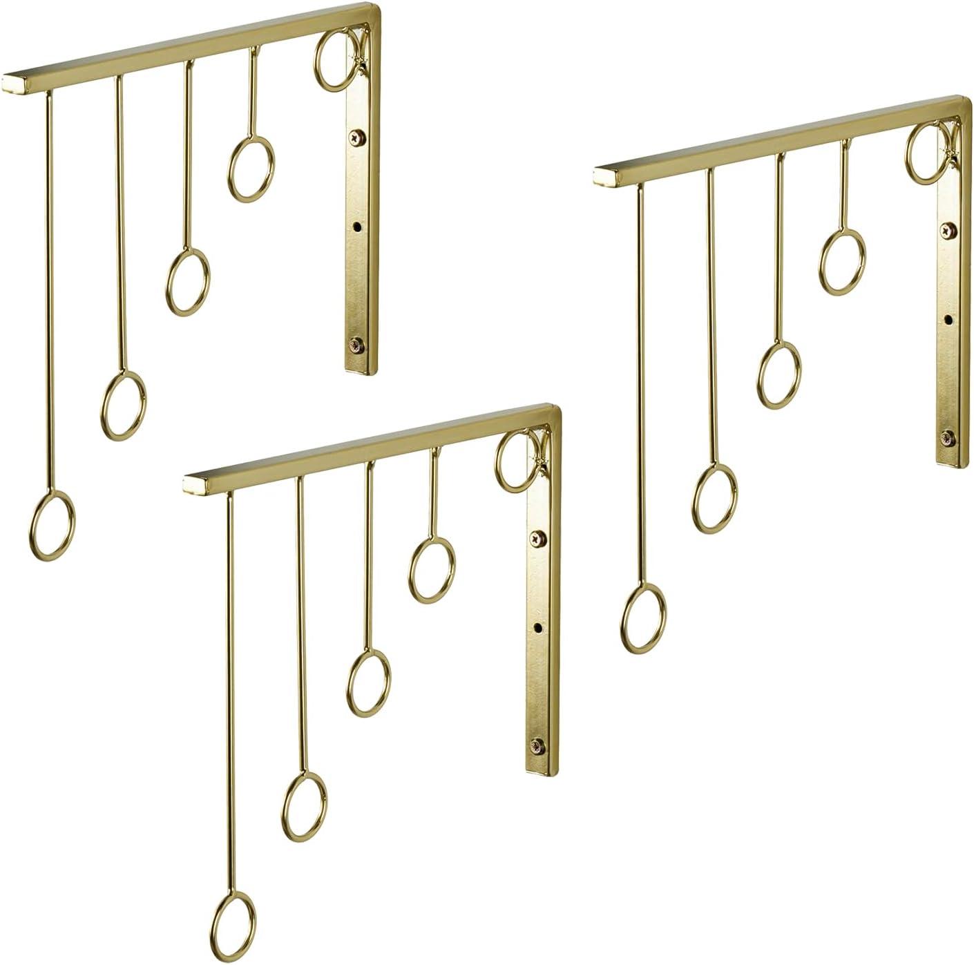 imageMyGift 3 Pack Wall Mounted Black Metal Garment Rack with 5 Hanging Rings Sturdy for Clothing Display Retail Clothing Organizer Wall Hanger for Clothes Coat Hanger for Entryway Mudroom BedroomGold