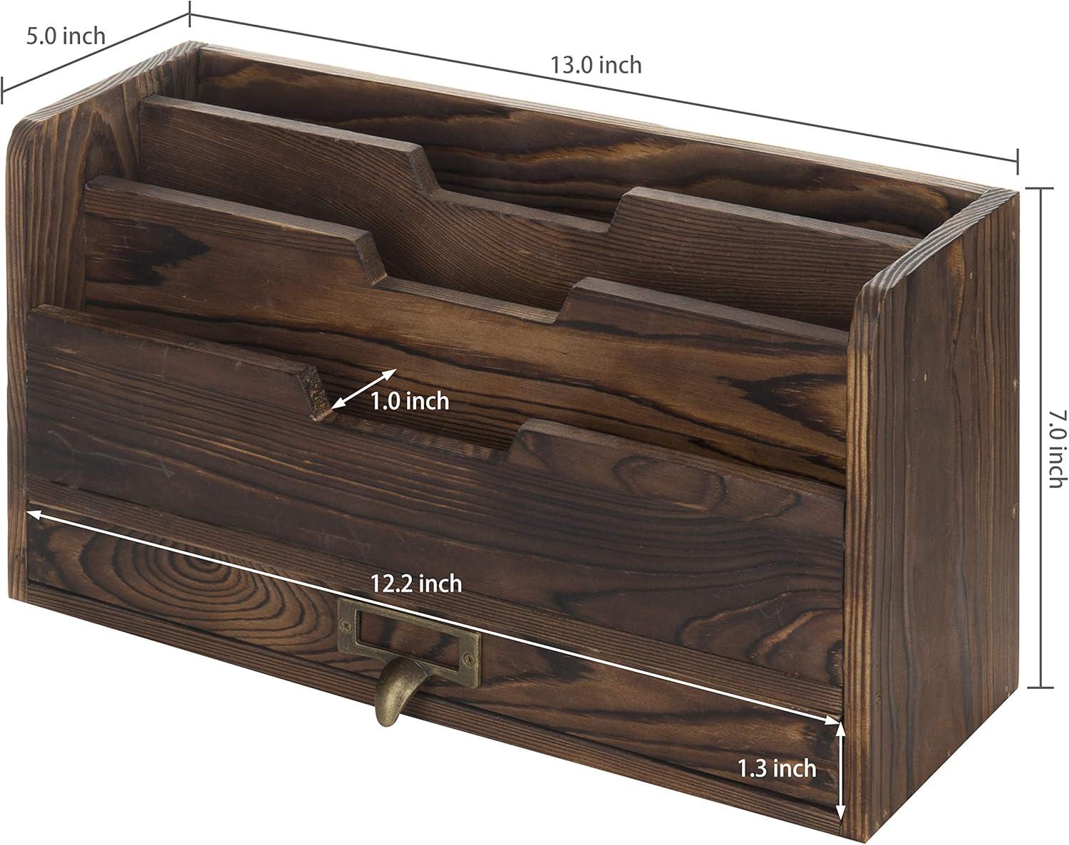 imageMyGift 3 Slot Rustic Coffee Brown Wood Office Desk File Organizer Holder Desktop Mail Letter Sorter Tray Document Holder with PullOut Storage Drawer