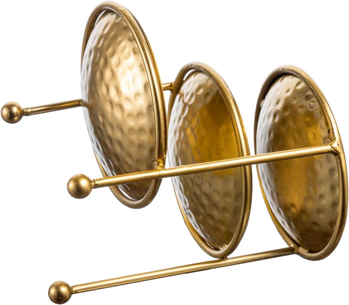 imageMyGift 3 Tier Jewelry Dish Organizer 4 Inch Hammered Silver Metal Dishes and Stand Decorative Ring Tray Jewelry Holder Display Tower for Earrings Necklace Bracelet Handcrafted in IndiaBrass