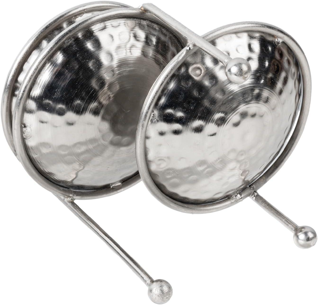 imageMyGift 3 Tier Jewelry Dish Organizer 4 Inch Hammered Silver Metal Dishes and Stand Decorative Ring Tray Jewelry Holder Display Tower for Earrings Necklace Bracelet Handcrafted in IndiaSilver