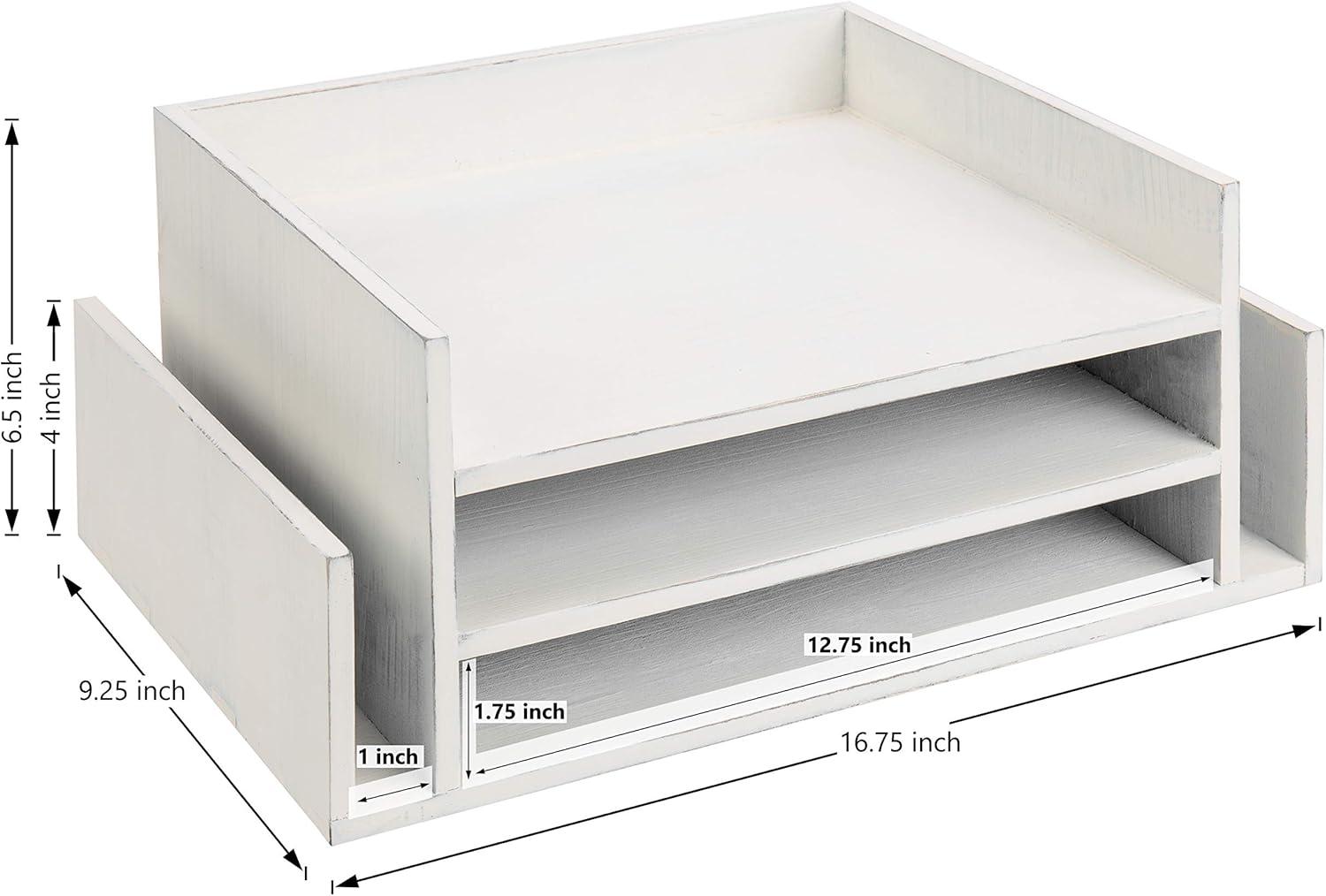 imageMyGift 3 Tier Wall Mounted Vintage White Wood Office Desktop File Rack Document Tray Letter Paper Organizer ampamp Mail SorterVintage White