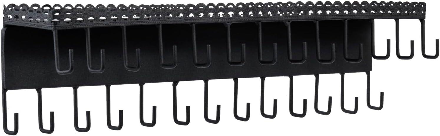 imageMyGift 3Piece Wall Jewelry Organizer WallMounted Rustic Wood and Gold Tone Metal 24 Hook Necklace and Bracelet Storage Rack with Hanging Earring BarMatte BlackSet of 1