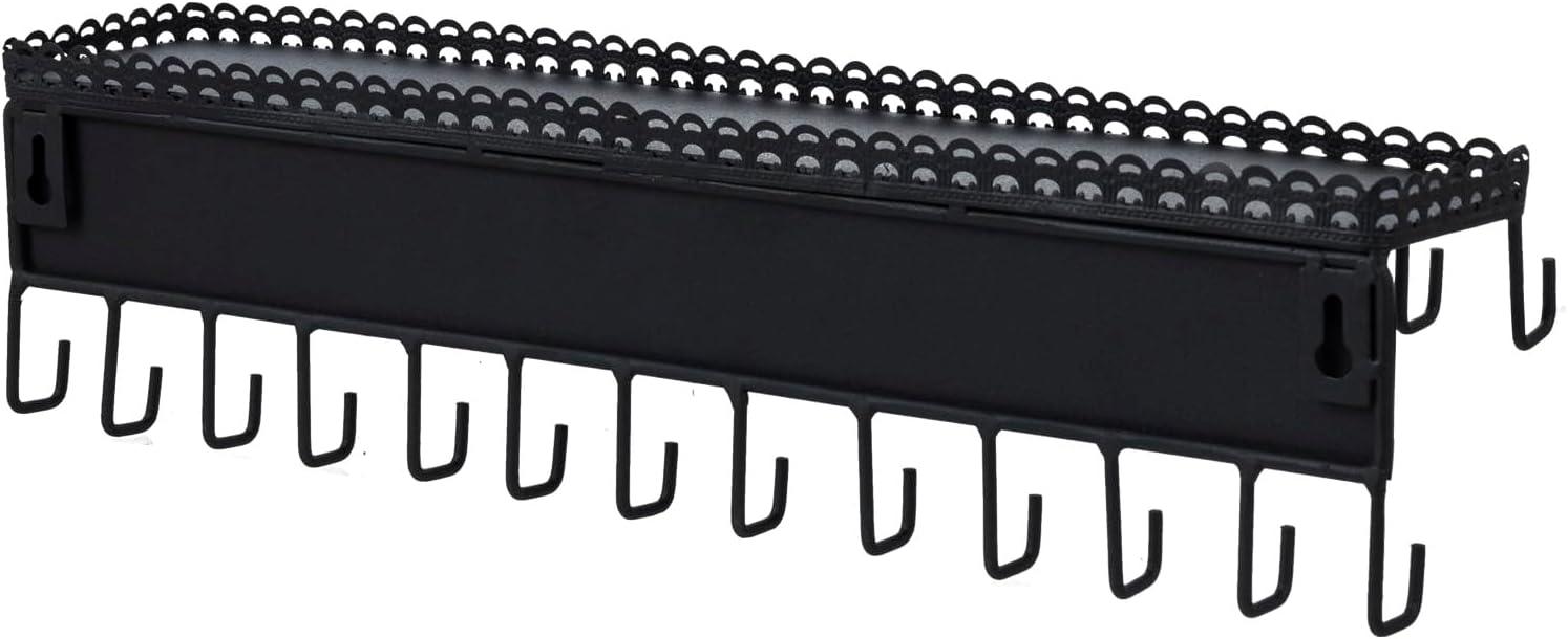 imageMyGift 3Piece Wall Jewelry Organizer WallMounted Rustic Wood and Gold Tone Metal 24 Hook Necklace and Bracelet Storage Rack with Hanging Earring BarMatte BlackSet of 1