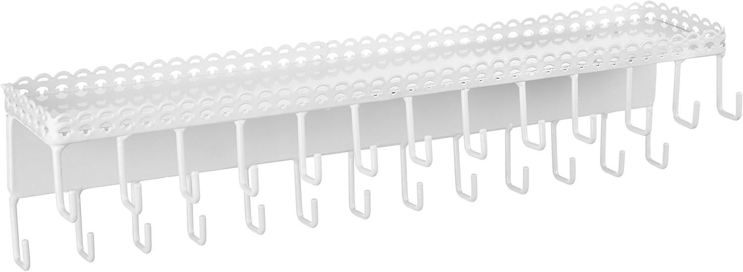 imageMyGift 3Piece Wall Jewelry Organizer WallMounted Rustic Wood and Gold Tone Metal 24 Hook Necklace and Bracelet Storage Rack with Hanging Earring BarMatte WhiteSet of 1