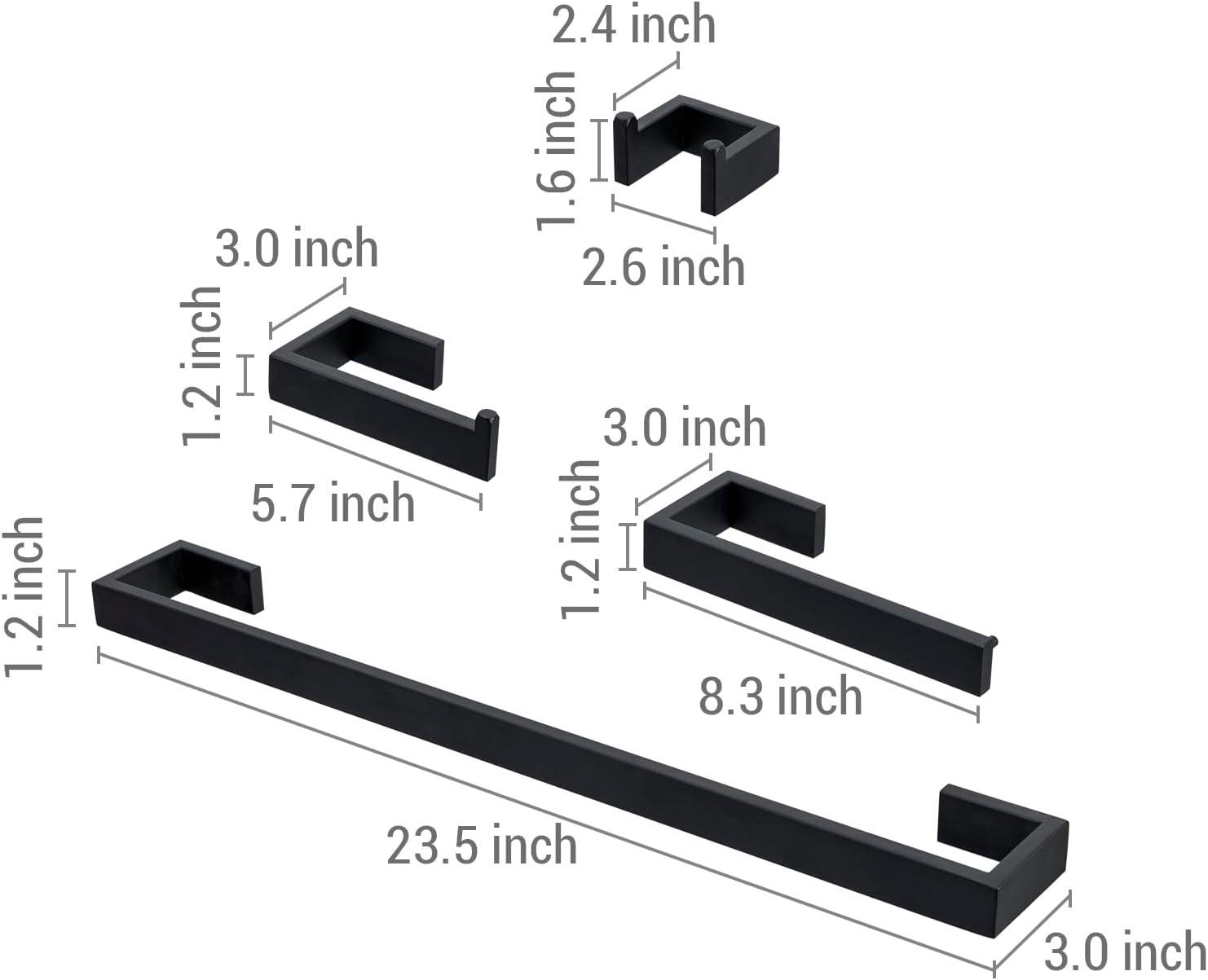 imageMyGift 4 Pc Modern Matte Black Bathroom Hardware Accessory Set Premium Hotel Series Wall Mounted Commercial Grade Bath Towel Bar Toilet Paper Holder Hand Towel Bar Robe Hook