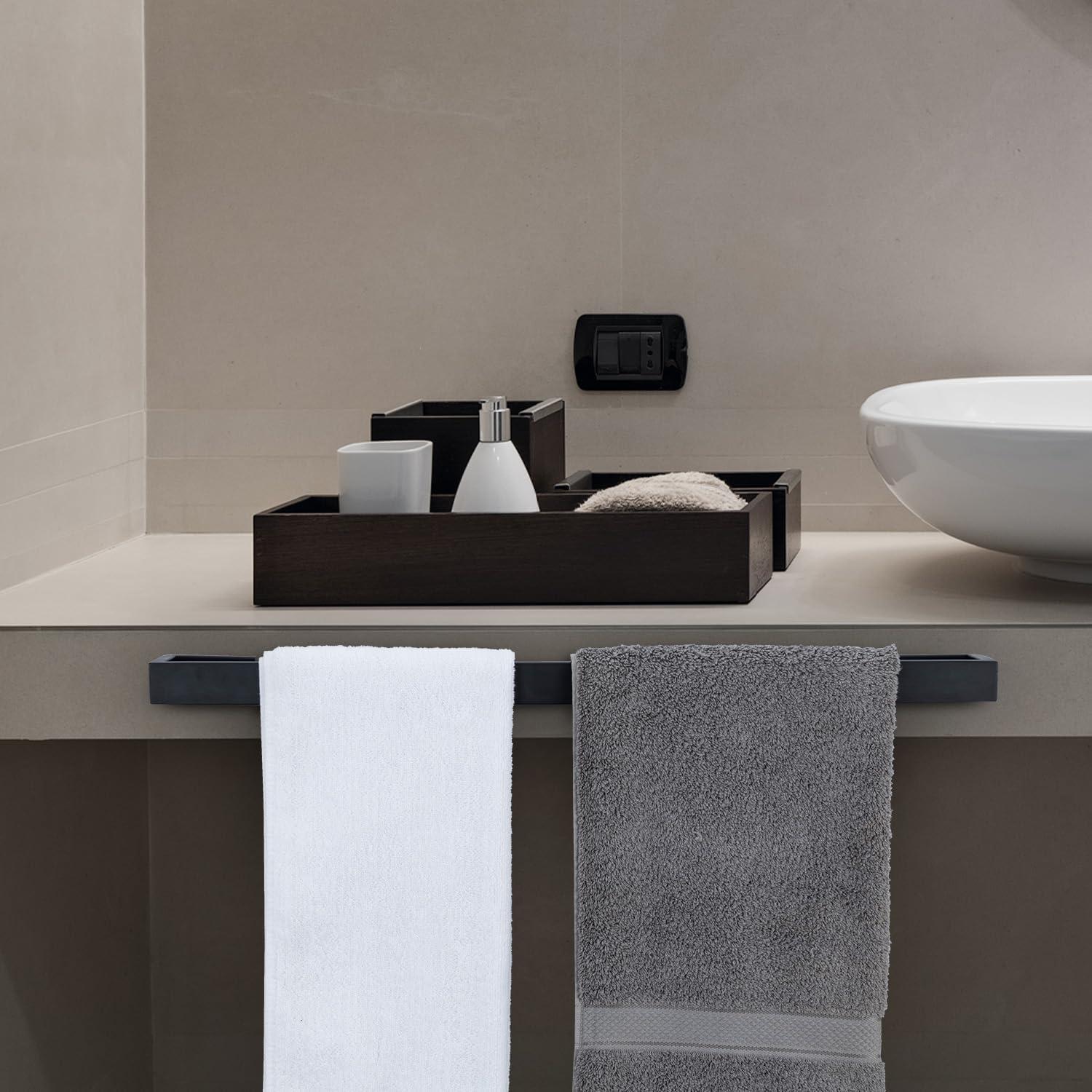 imageMyGift 4 Pc Modern Matte Black Bathroom Hardware Accessory Set Premium Hotel Series Wall Mounted Commercial Grade Bath Towel Bar Toilet Paper Holder Hand Towel Bar Robe Hook