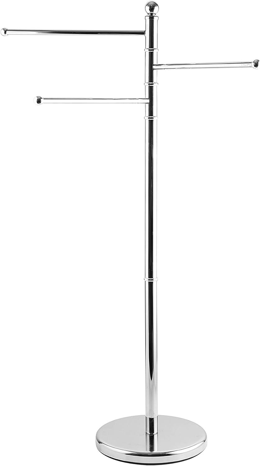 imageMyGift 40Inch Silver Metal Freestanding Towel Rack for Bathroom with 3 Swivel ArmsSilver