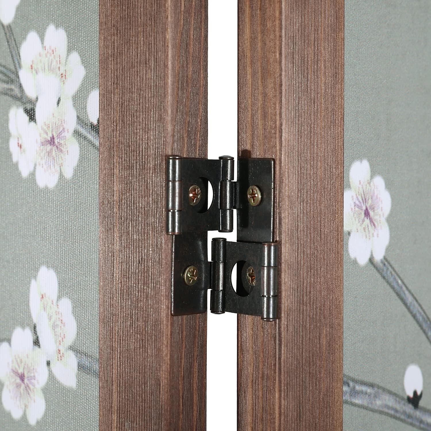 imageMyGift 4Panel AsianInspired Folding Room Divider with Cherry Blossom Tree ampamp Bird Design Poetry Calligraphy and Brown Wooden Frame 78W x 705H6FT