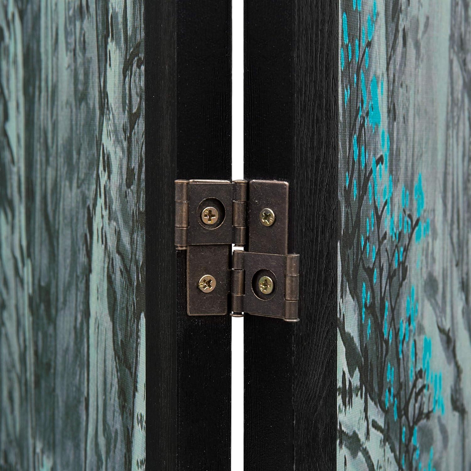 imageMyGift 4Panel Folding Bamboo Room Divider AsianInspired Cherry Blossom Scene 6 FT Freestanding Floral Artwork Room Partitioner with Beige Wood FrameBlack