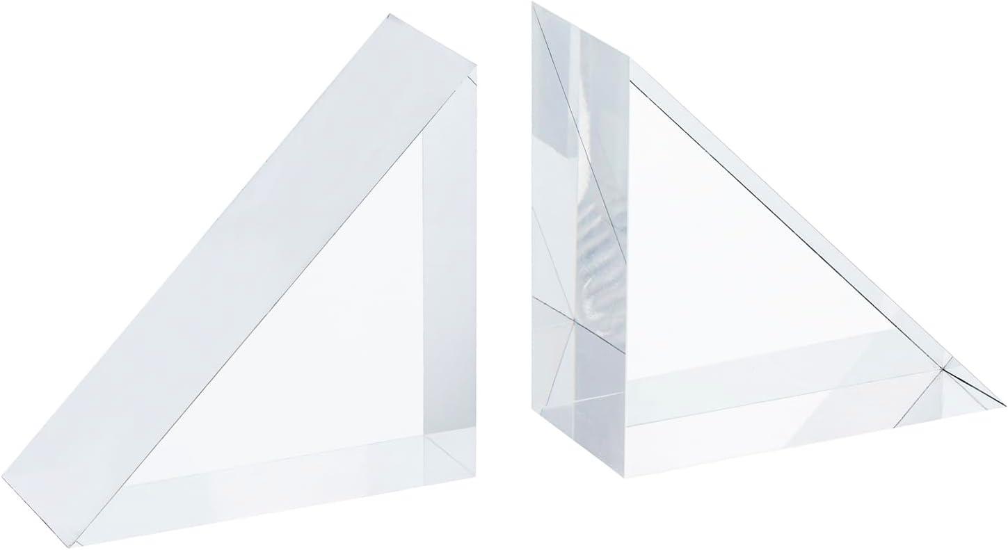 imageMyGift 5 Inch Premium Hotel Style Clear Thick Acrylic Triangle Shaped Bookends Decorative Transparent Triangular Book Stands for Home Office School Desk or Shelf 1 PairAcrylic